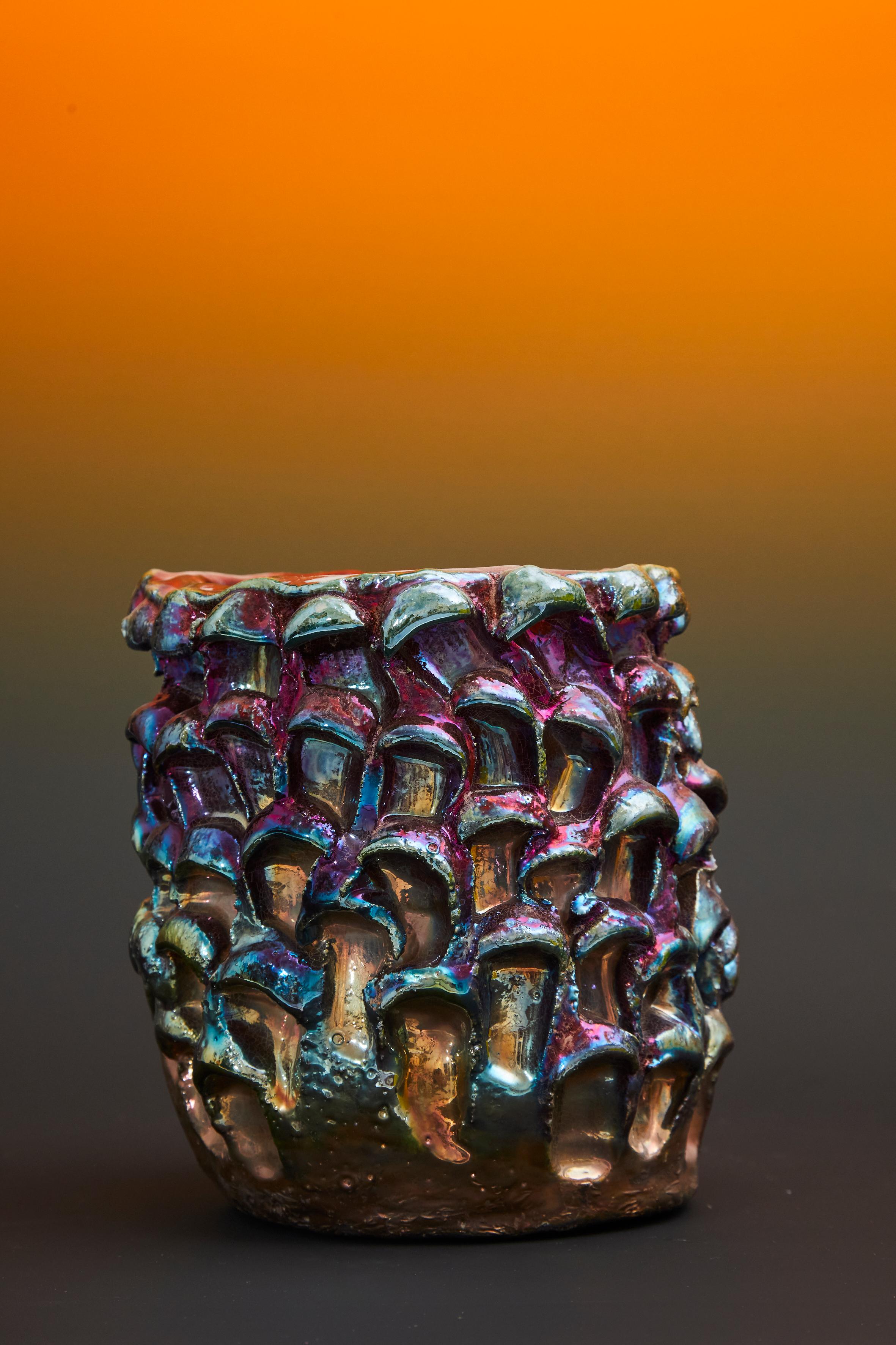 Vase Onda, Raku métallisé irisé N. 02 en vente 1