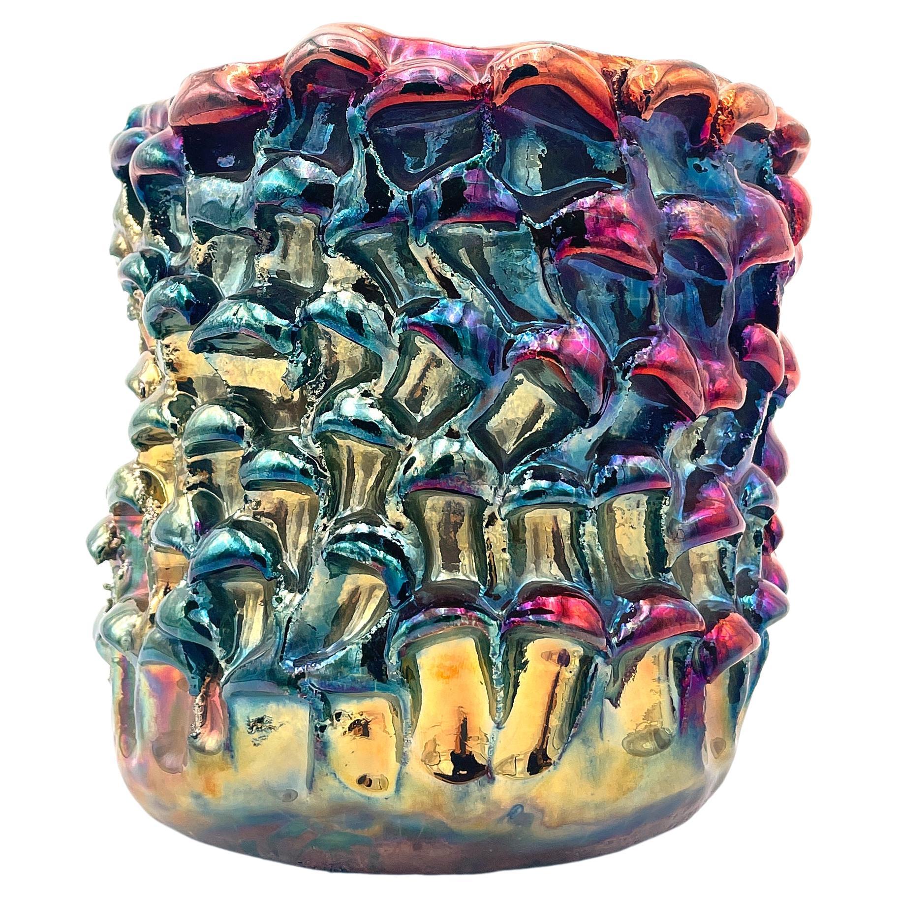 Onda Vase, Iridescent Metallic Raku N. 02 For Sale