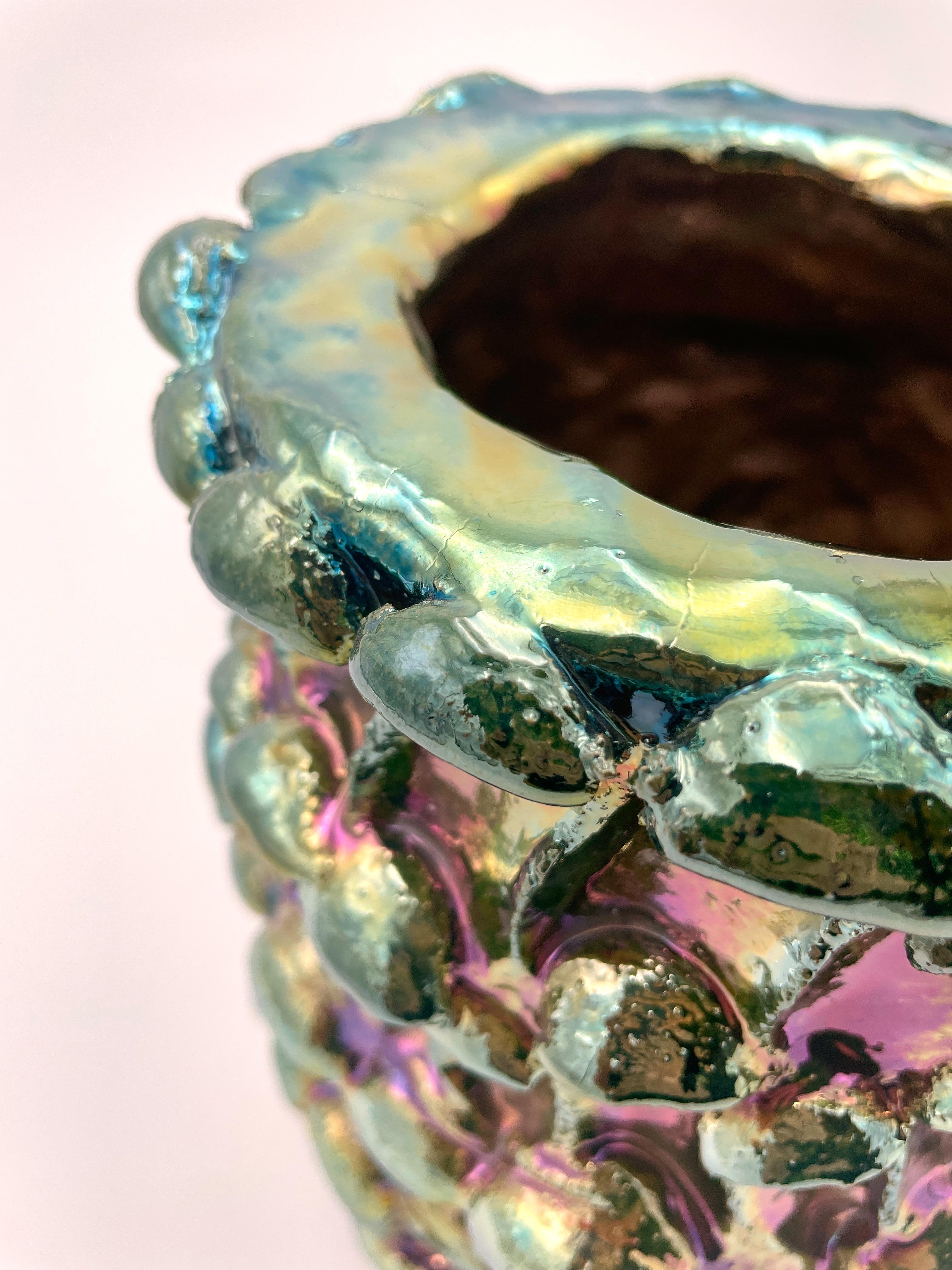 Onda Vase, Iridescent Metallic Raku N. 03 For Sale 3