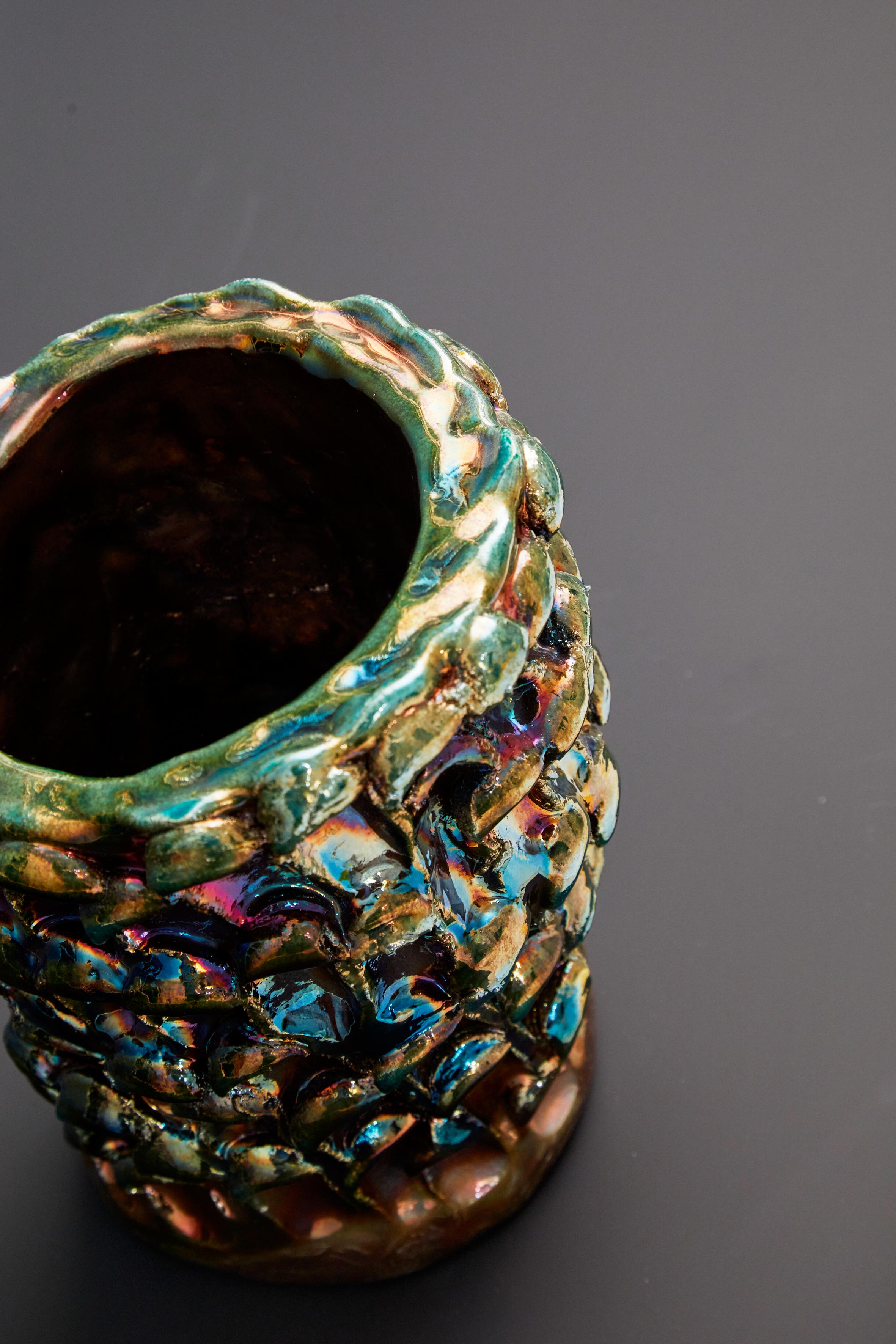 Organique Vase Onda, Raku métallisé irisé N. 03 en vente