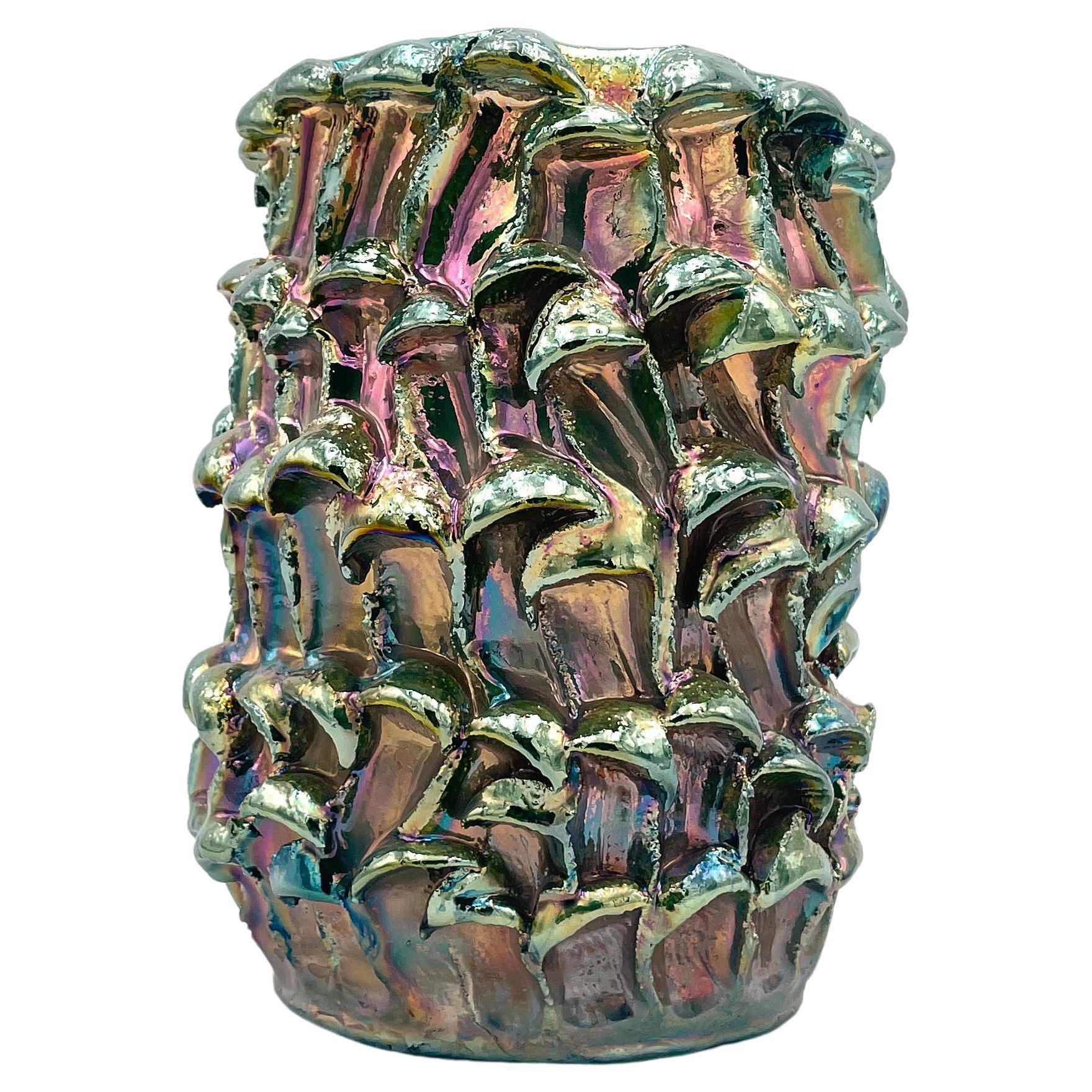 Vase Onda, Raku métallisé irisé N. 03 en vente