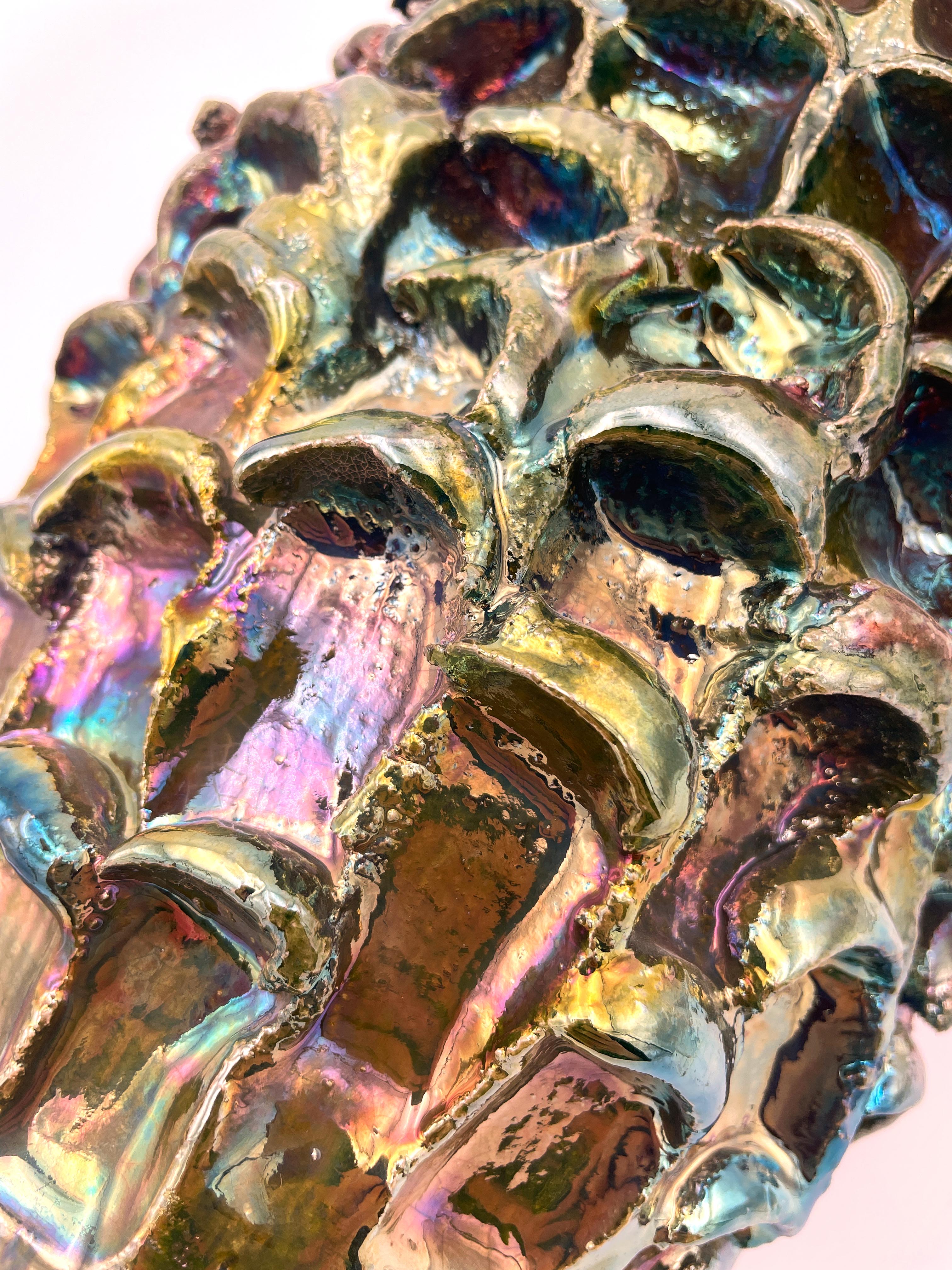 Glazed Onda Vase, Iridescent Metallic Raku N. 04 For Sale