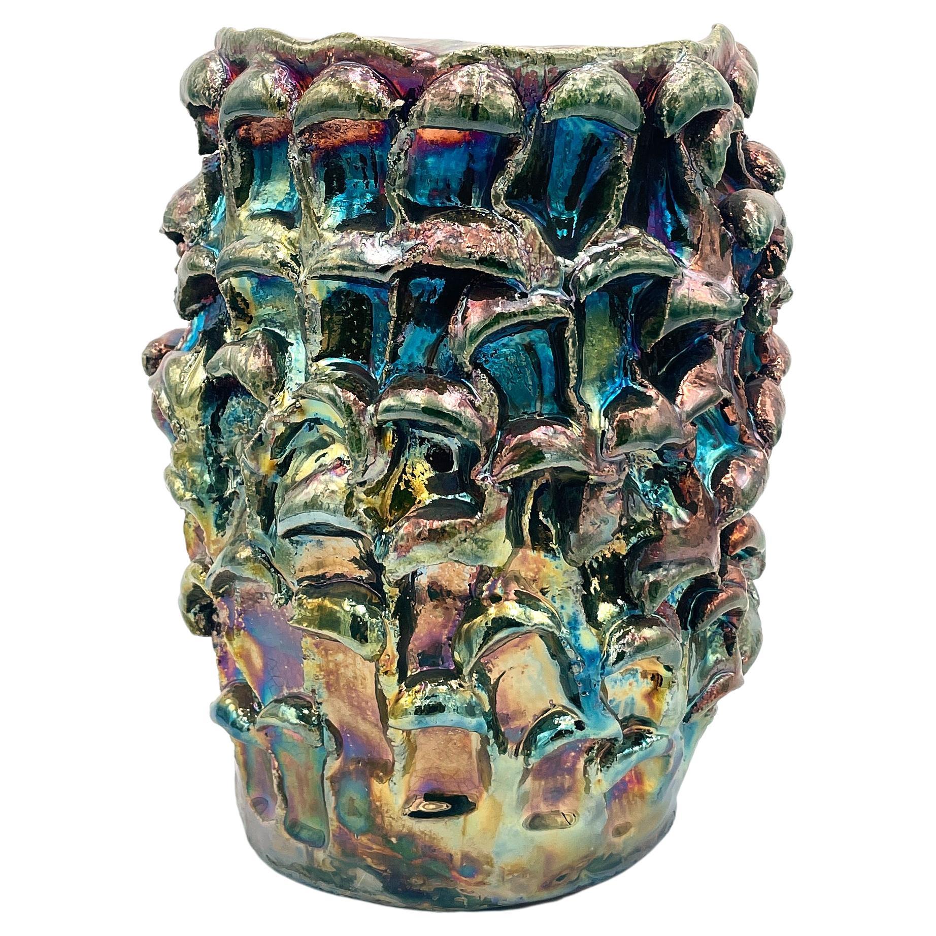 Onda Vase, Iridescent Metallic Raku N. 04 For Sale