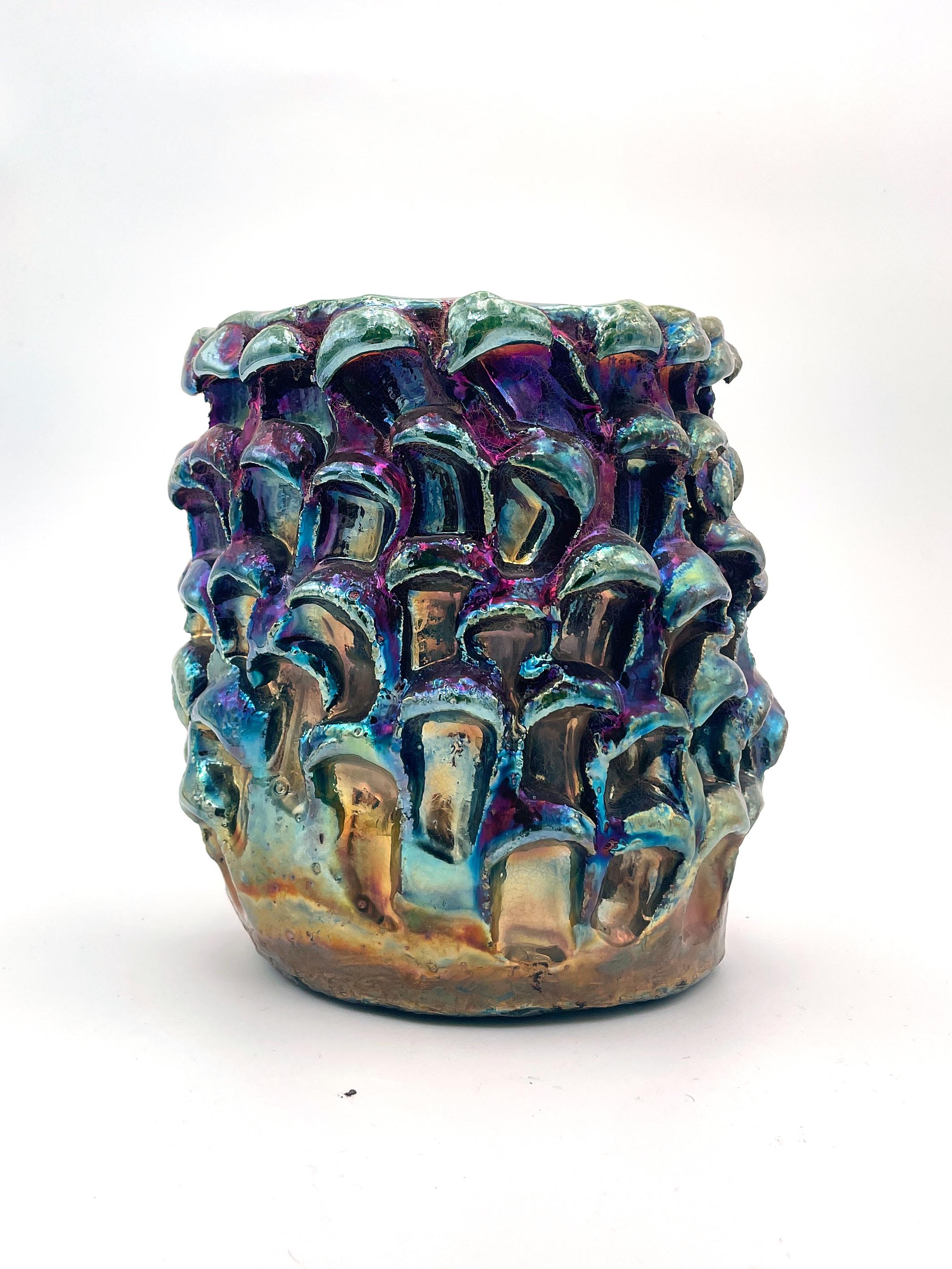 XXIe siècle et contemporain Vase Onda, Raku métallique irisé n.01 en vente