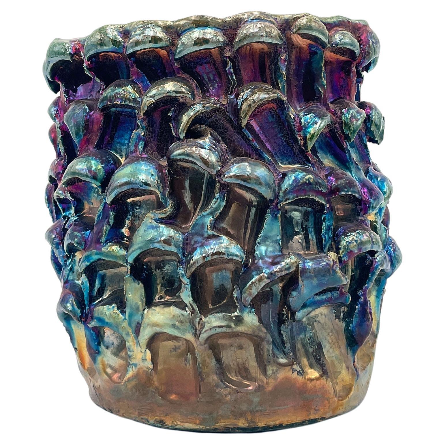 Vase Onda, Raku métallisé irisé N.01