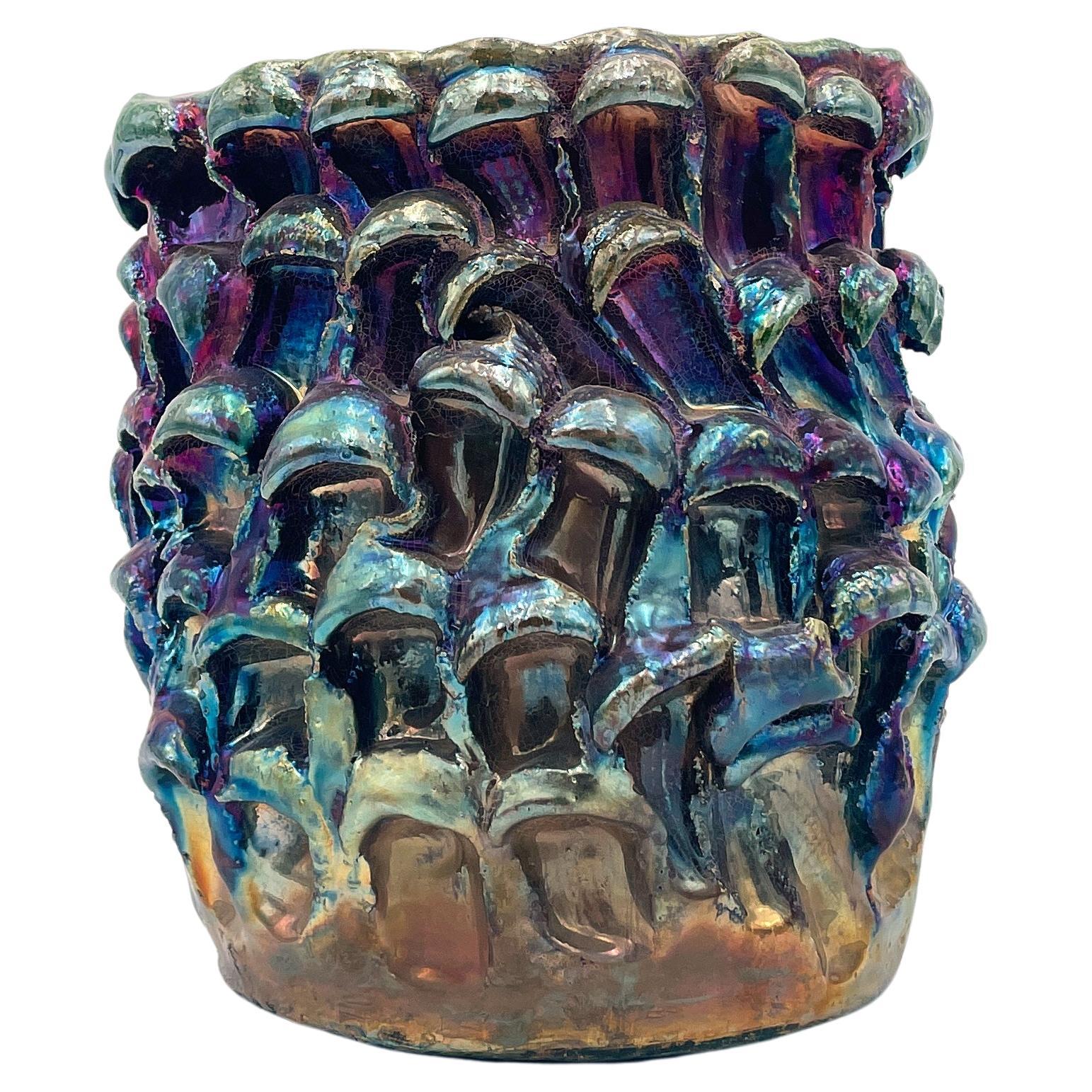 Vase Onda, Raku métallique irisé n.01 en vente