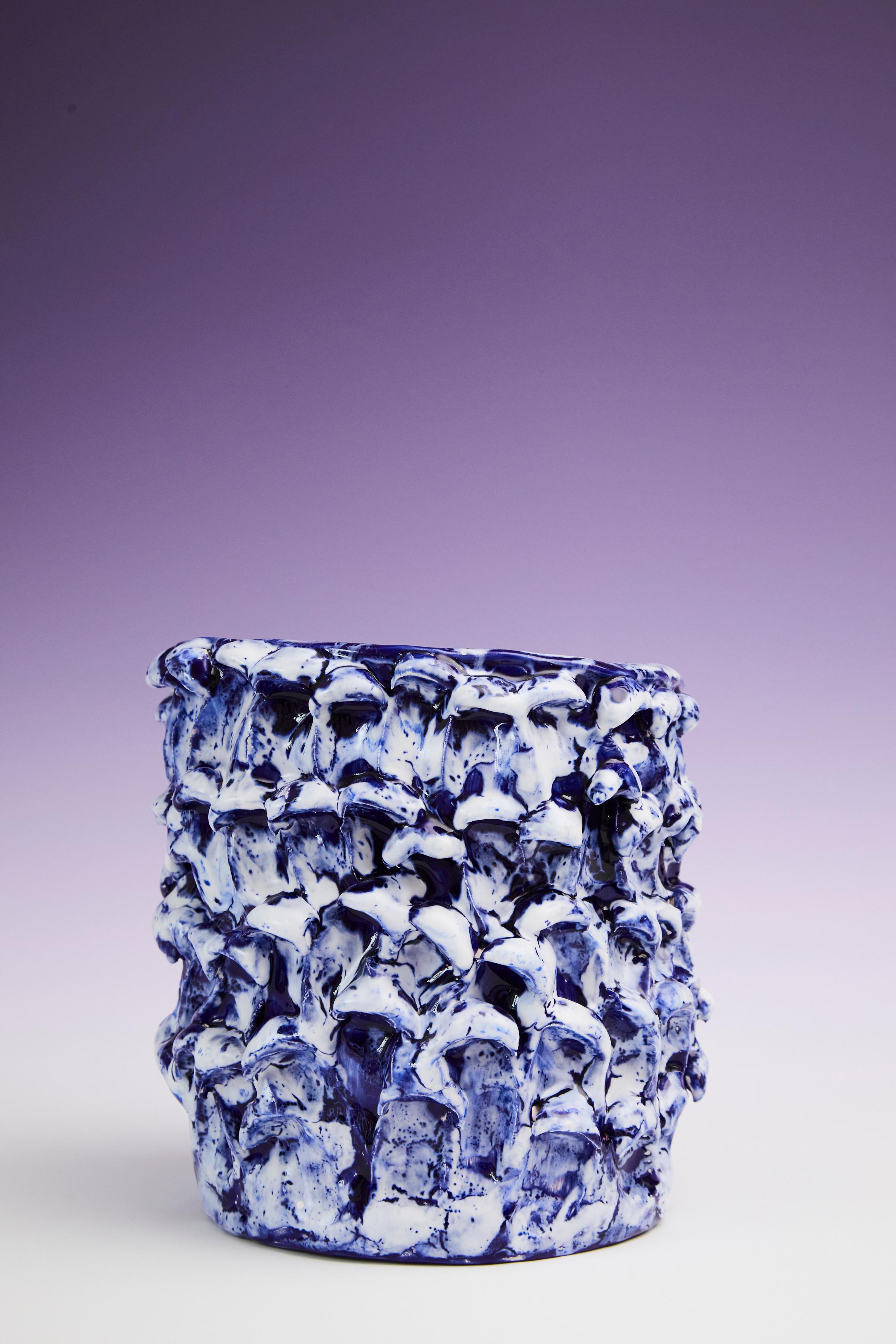 Organic Modern Onda Vase, Izmir Blue and Matte White 01 For Sale