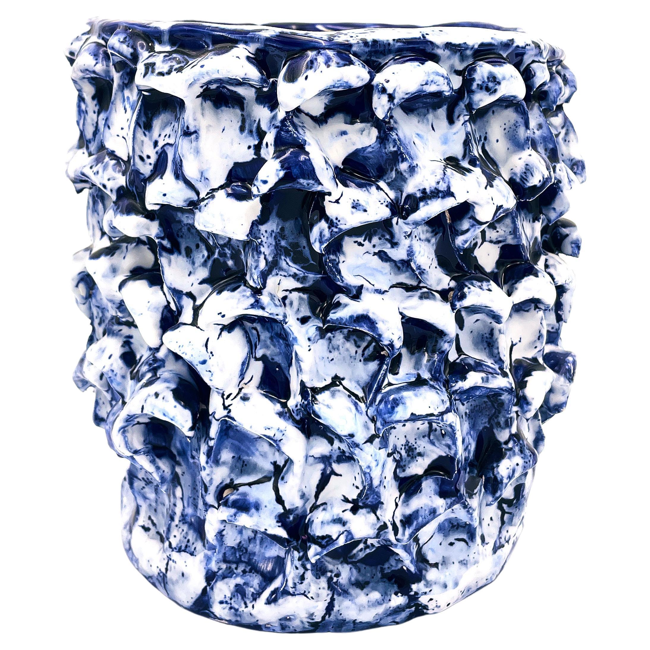 Onda Vase, Izmir Blue and Matte White 01 For Sale