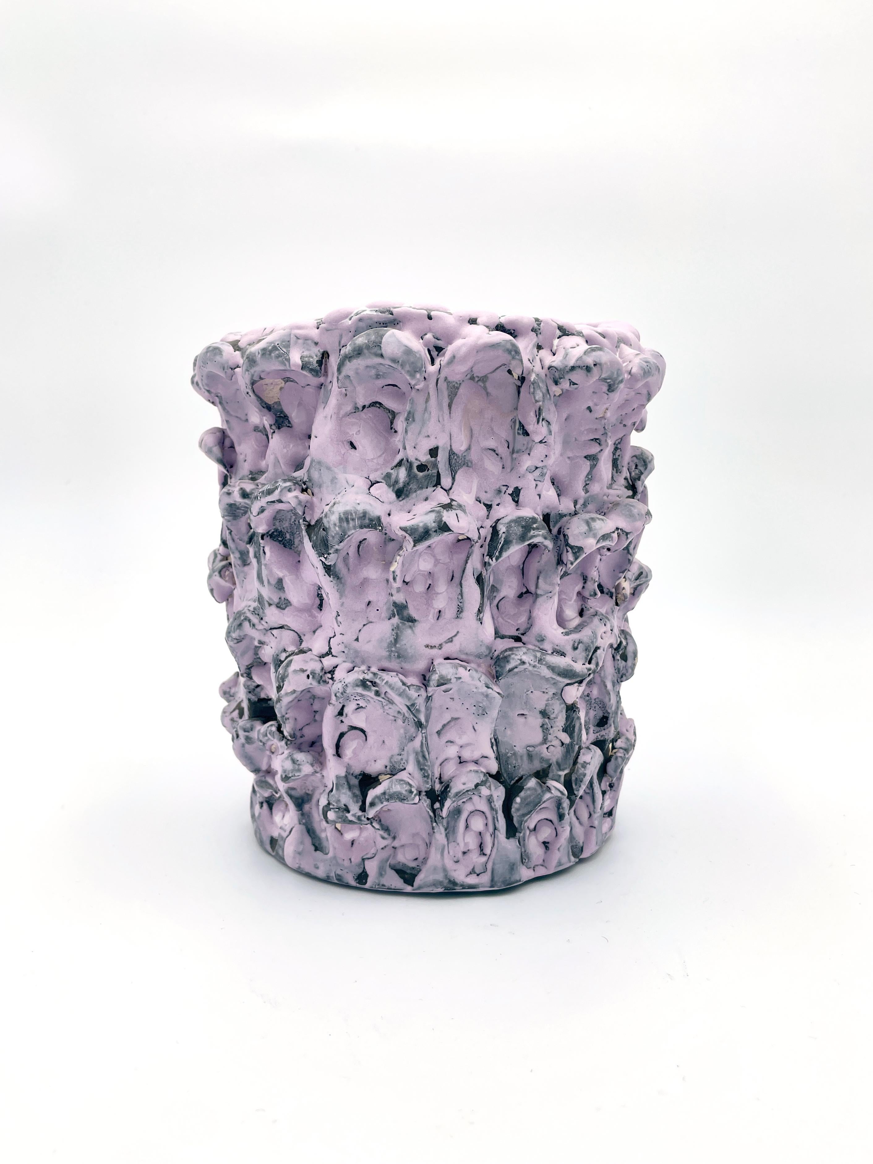 Organic Modern Onda Vase, Lilac Bubble and Opaque Black 01 For Sale