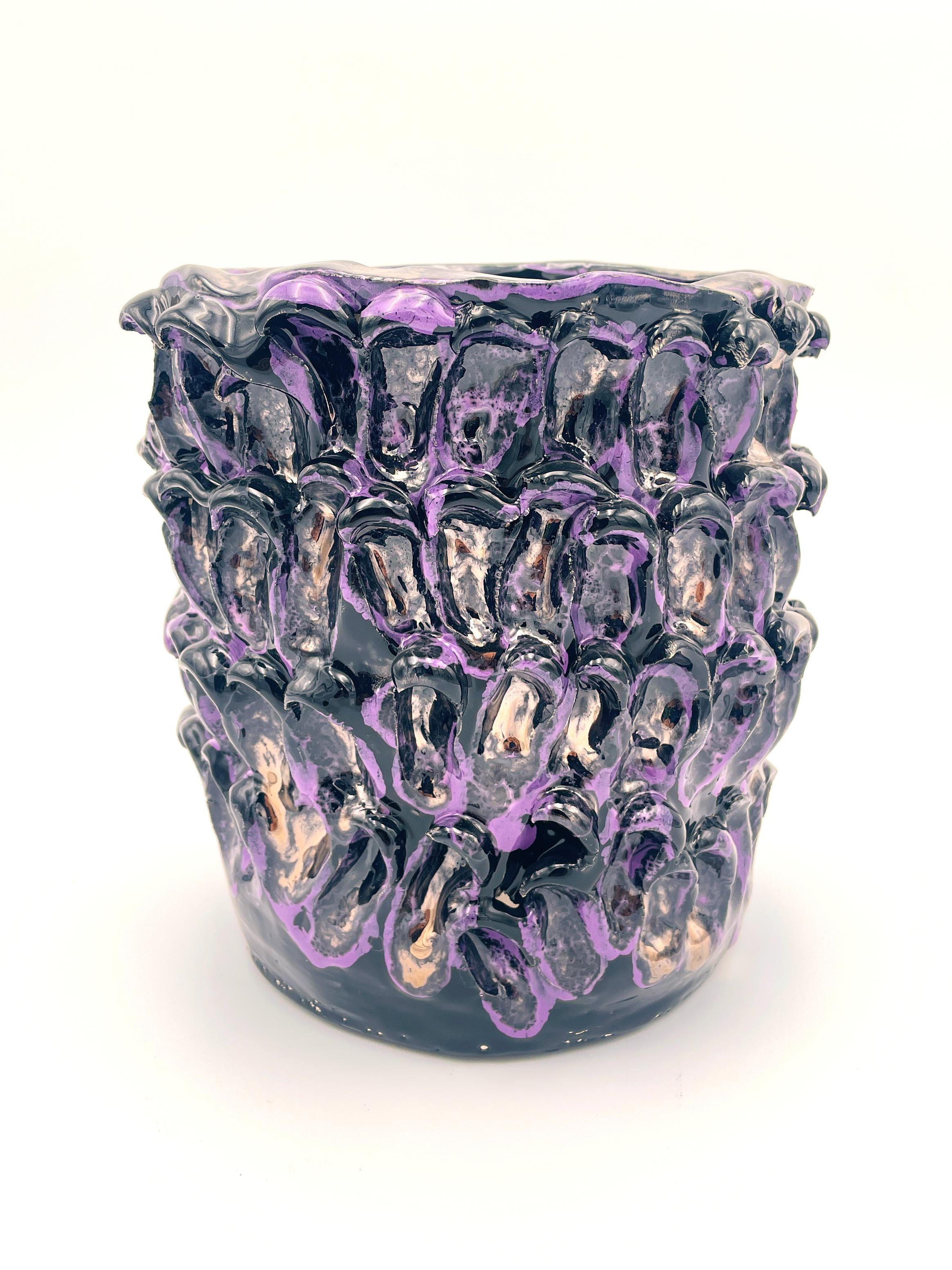 Glazed Onda Vase, Metallic Purple and Black 01 For Sale