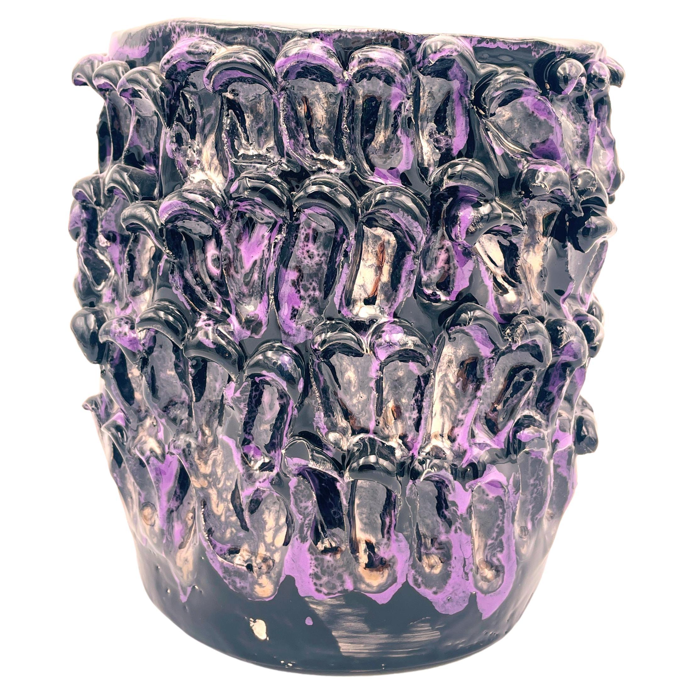 Onda-Vase, Metallic, lila und schwarz 01