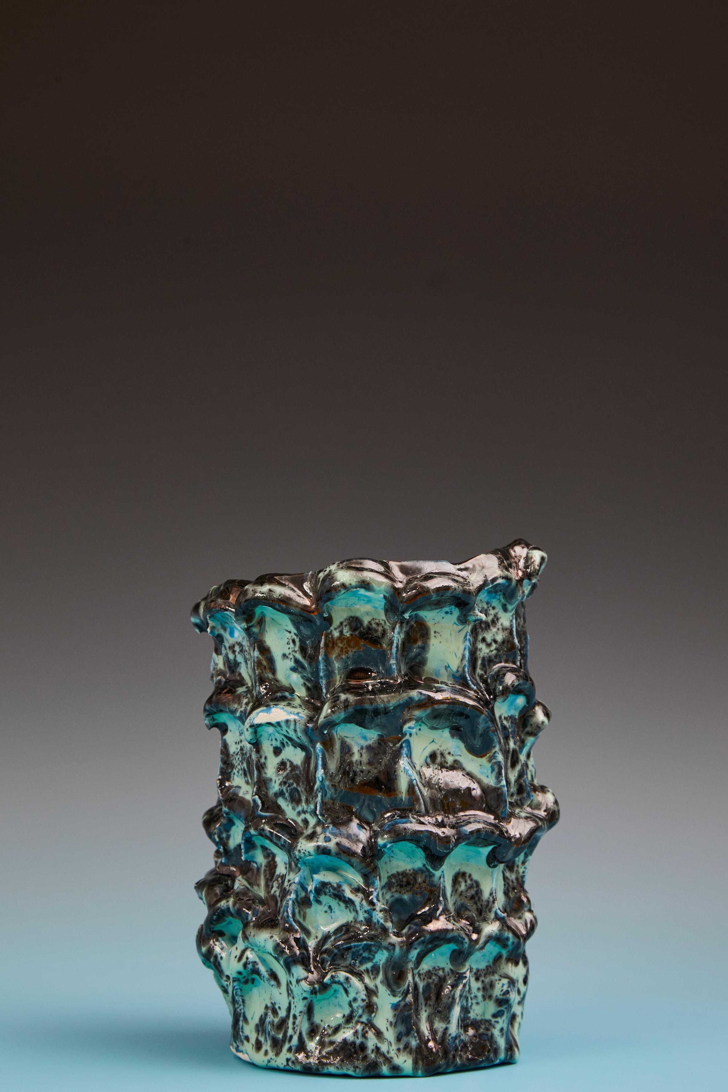 Organic Modern Onda Vase, Metallic Tiffany and Turquoise 01 For Sale