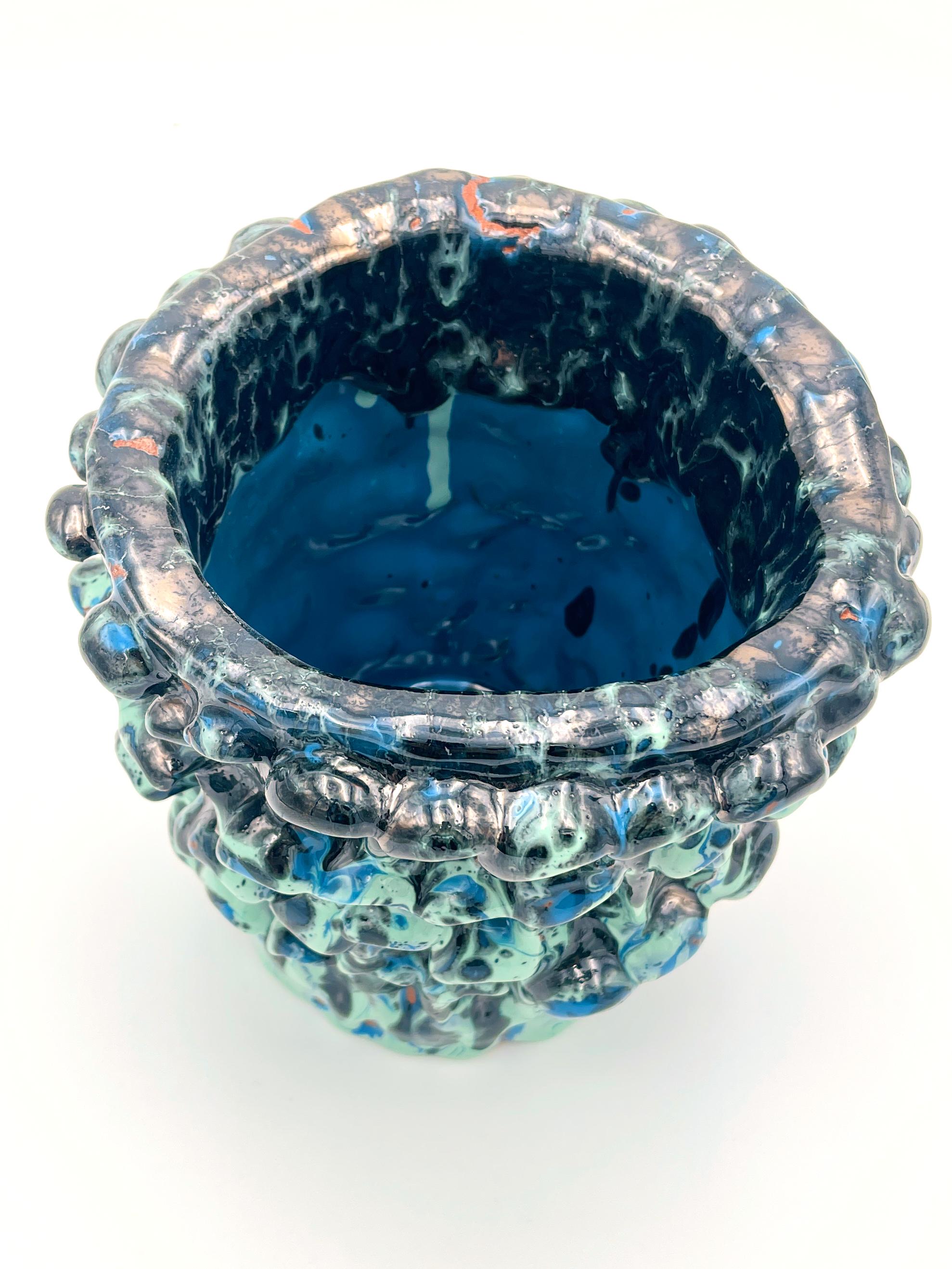 Italian Onda Vase, Metallic Tiffany and Turquoise 01 For Sale