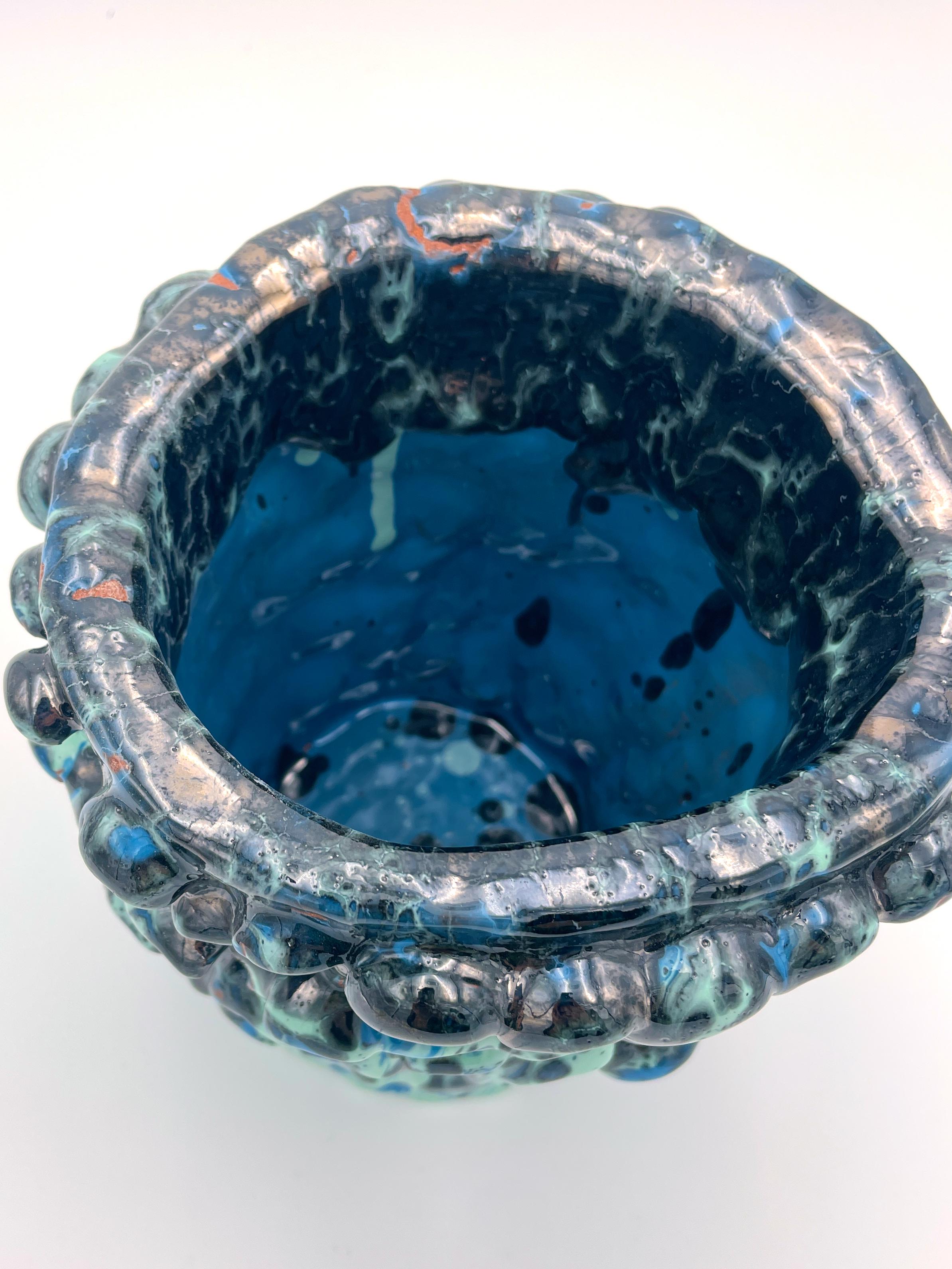 XXI secolo e contemporaneo Vaso Onda, Tiffany metallizzato e turchese 01 in vendita