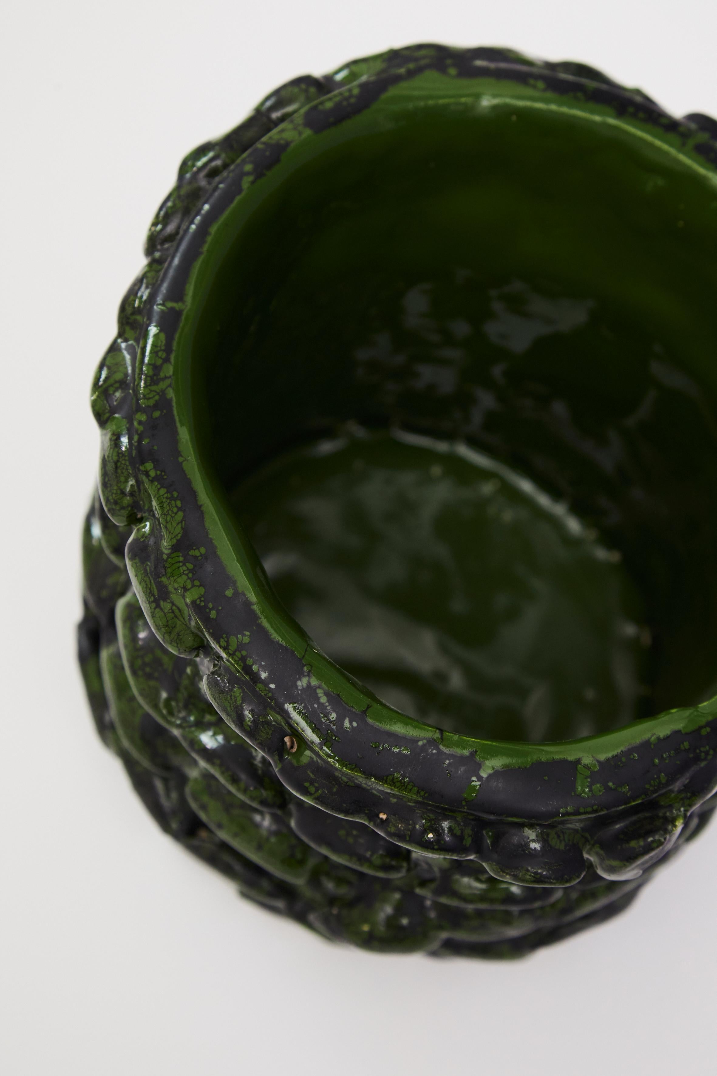 Glazed Onda Vase, Pine Green and Matte Black 01 For Sale