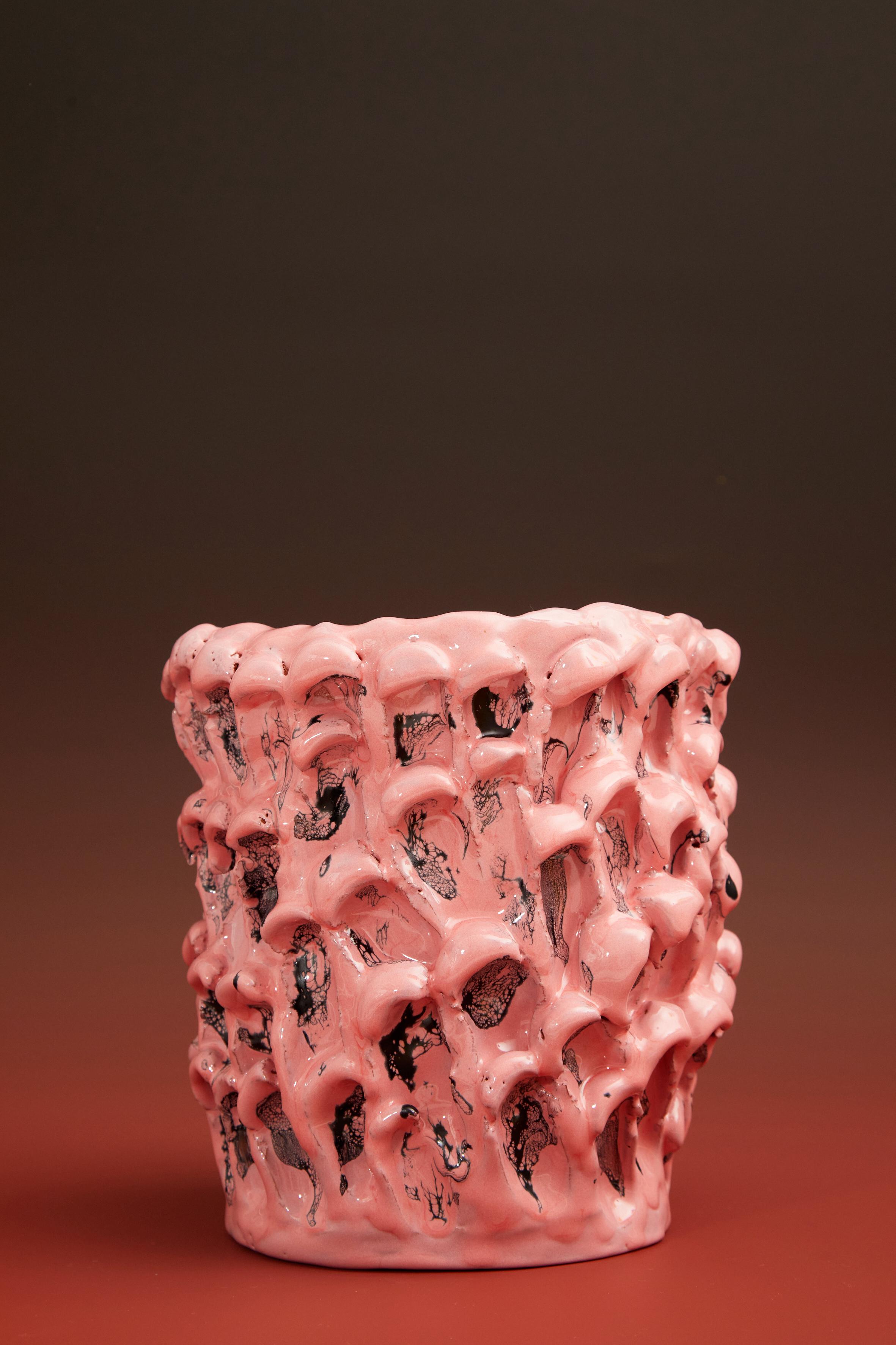 Italian Onda Vase, Pink and Matte Black 01 For Sale