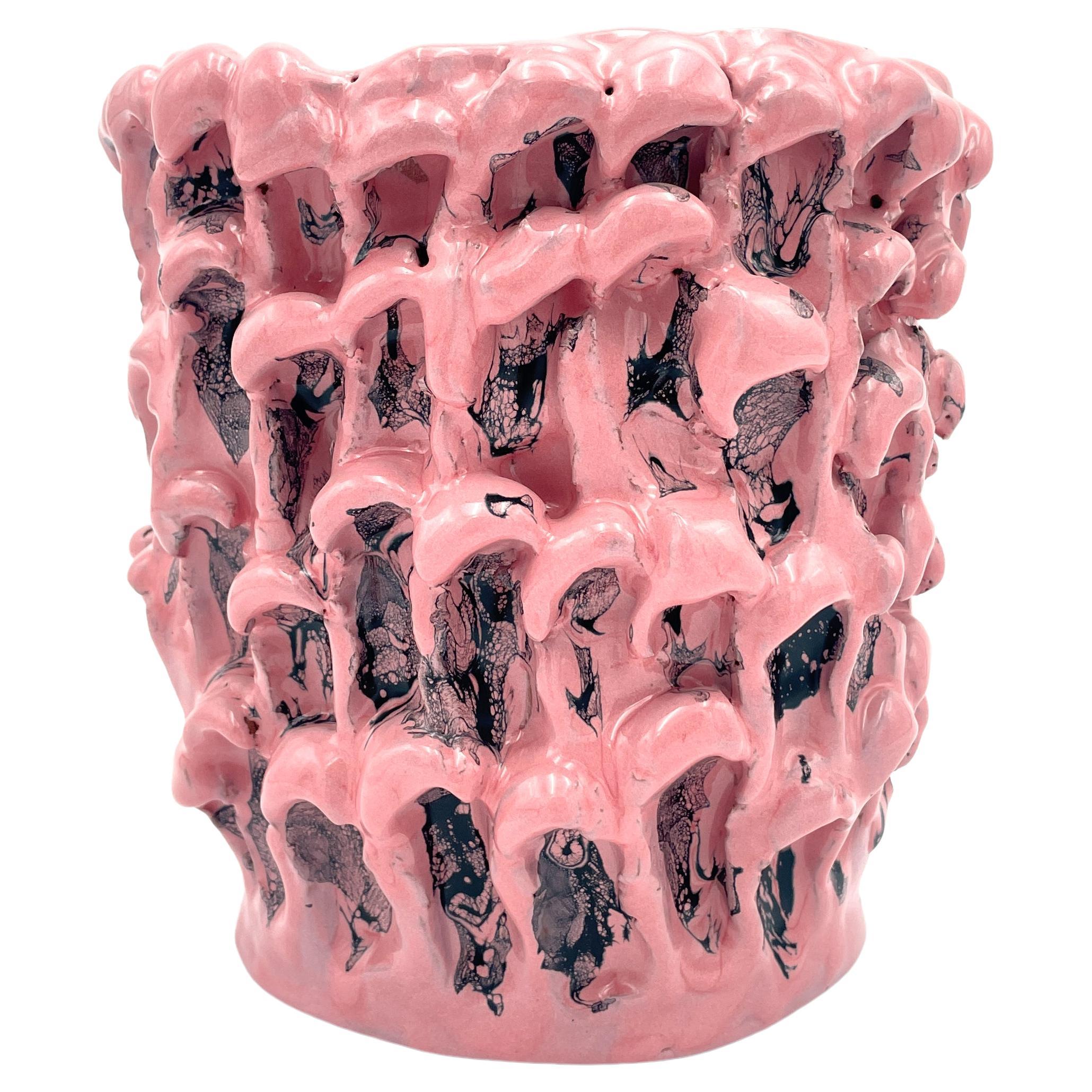 Onda-Vase, rosa und matt schwarz 01