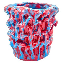 Vase Onda, turquoise et rouge fumé 01