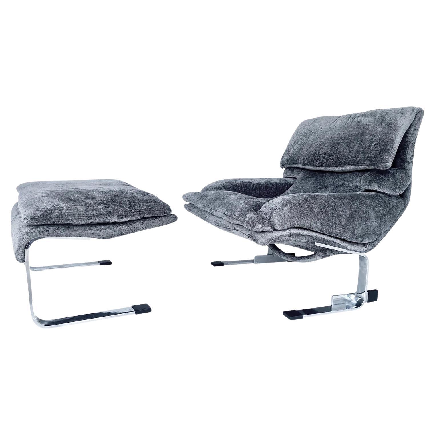 Onda Wave Chair and Ottoman Giovanni Offredi for Saporiti Attributed, 1970s 