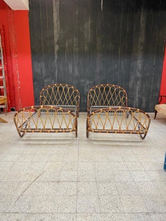 Ondaflex, 2 Bamboo Beds with Their Metal Base, Italy circa 1960