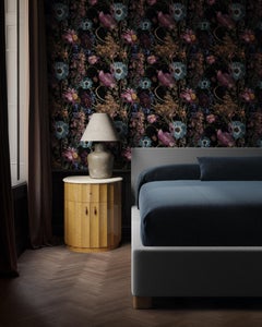 "Ondara" Fluted Travertine-top Nightstand / Endtable by Christiane Lemieux