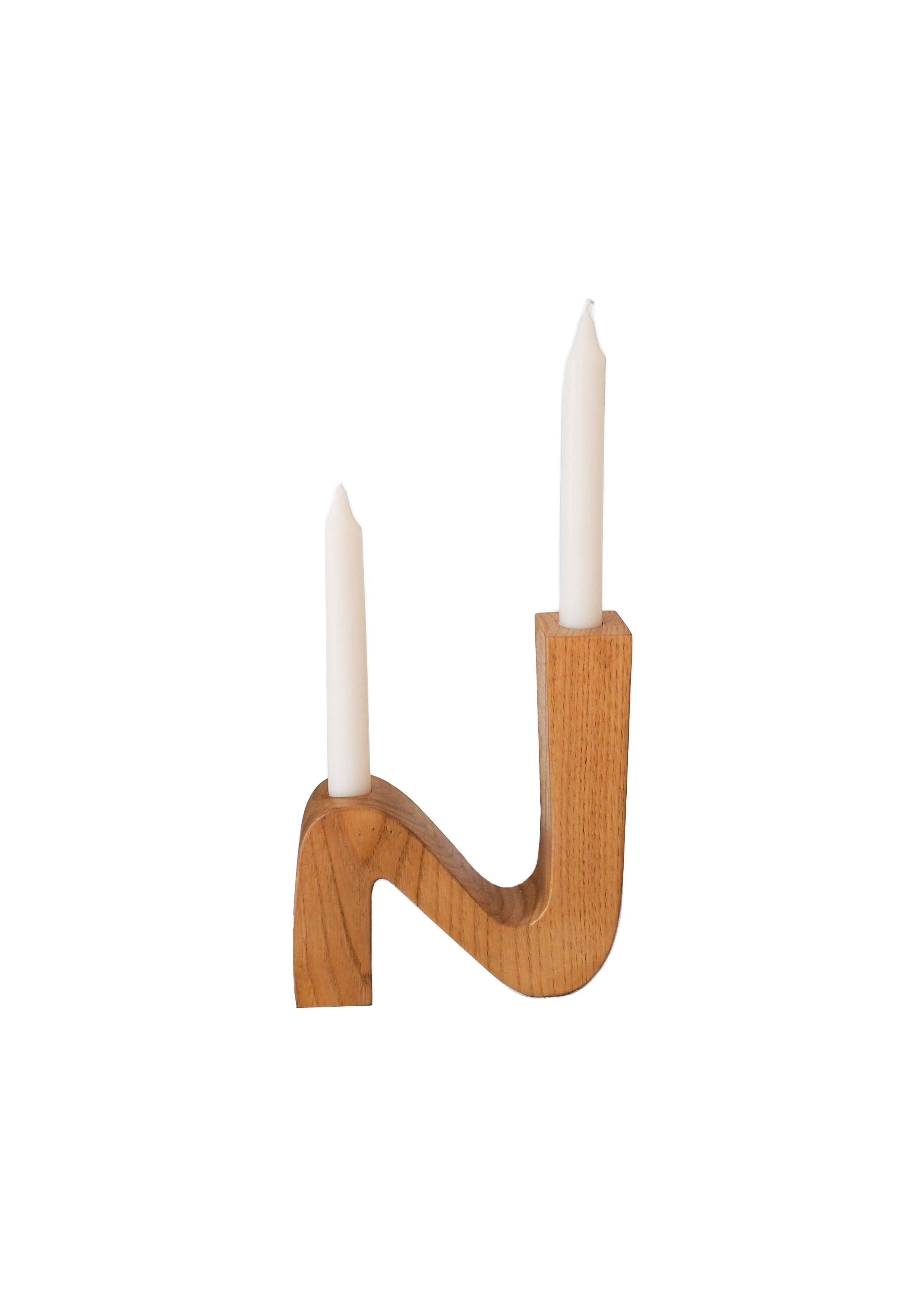 ONDE candlestick, chesnut wood, handmade in France, OROS Edition