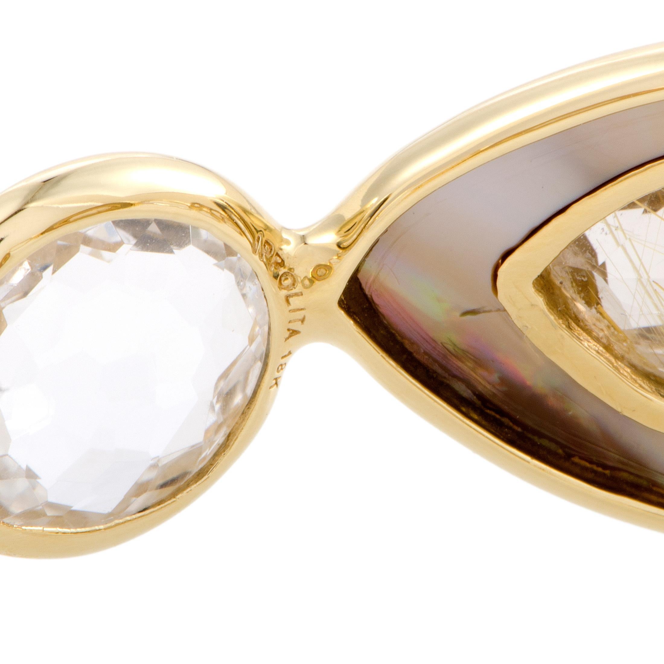Ondine 18 Karat Yellow Rutilated Quartz and Mother of Pearl Bangle Bracelet In Excellent Condition In Southampton, PA