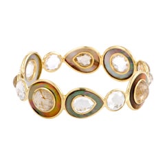 Ondine 18 Karat Yellow Rutilated Quartz and Mother of Pearl Bangle Bracelet