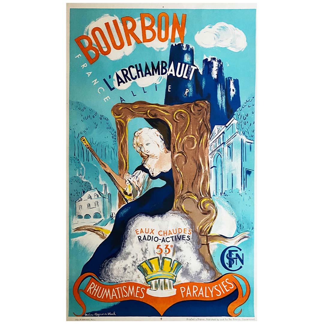 1937 Original travel poster - Bourbon l'Archambault Allier - Print by Ondine Magnard-Vlach