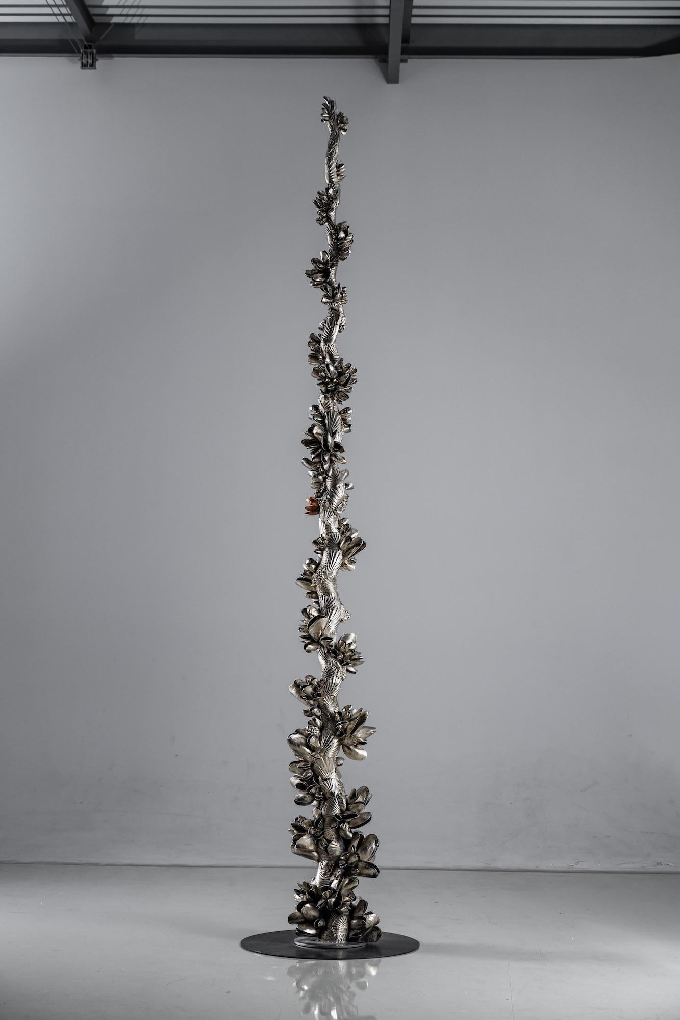 Instant Moules I is a nickeled aluminium and bronze sculpture by contemporary Czech sculptor Ondřej Oliva, dimensions are 385 × 45 × 34 cm (151.6 × 17.7 × 13.4 in).
This sculpture is a unique piece signed by the artist and comes with a certificate