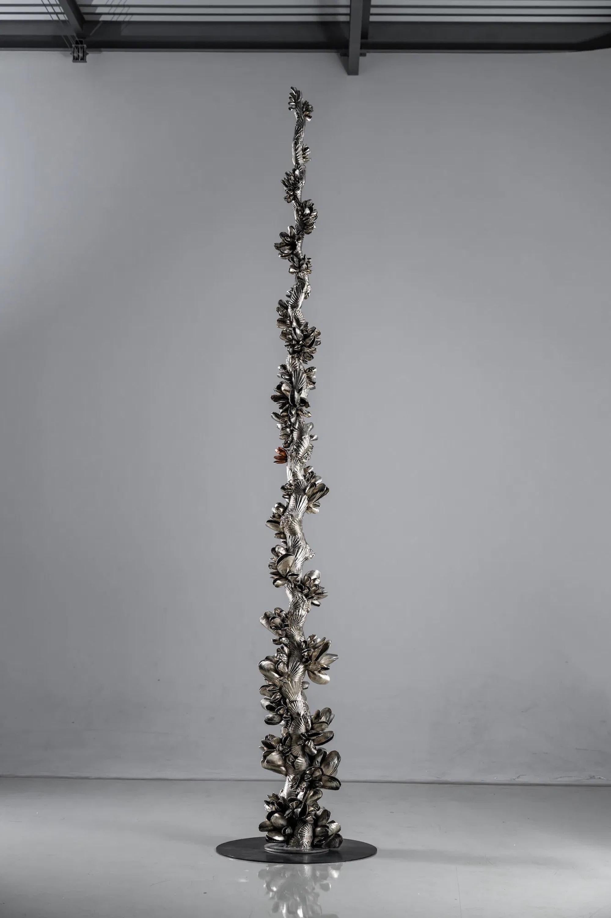 Instant Moules I is a nickeled aluminium and bronze sculpture by contemporary Czech sculptor Ondřej Oliva, dimensions are 385 × 45 × 34 cm (151.6 × 17.7 × 13.4 in).
This sculpture is a unique piece signed by the artist and comes with a certificate