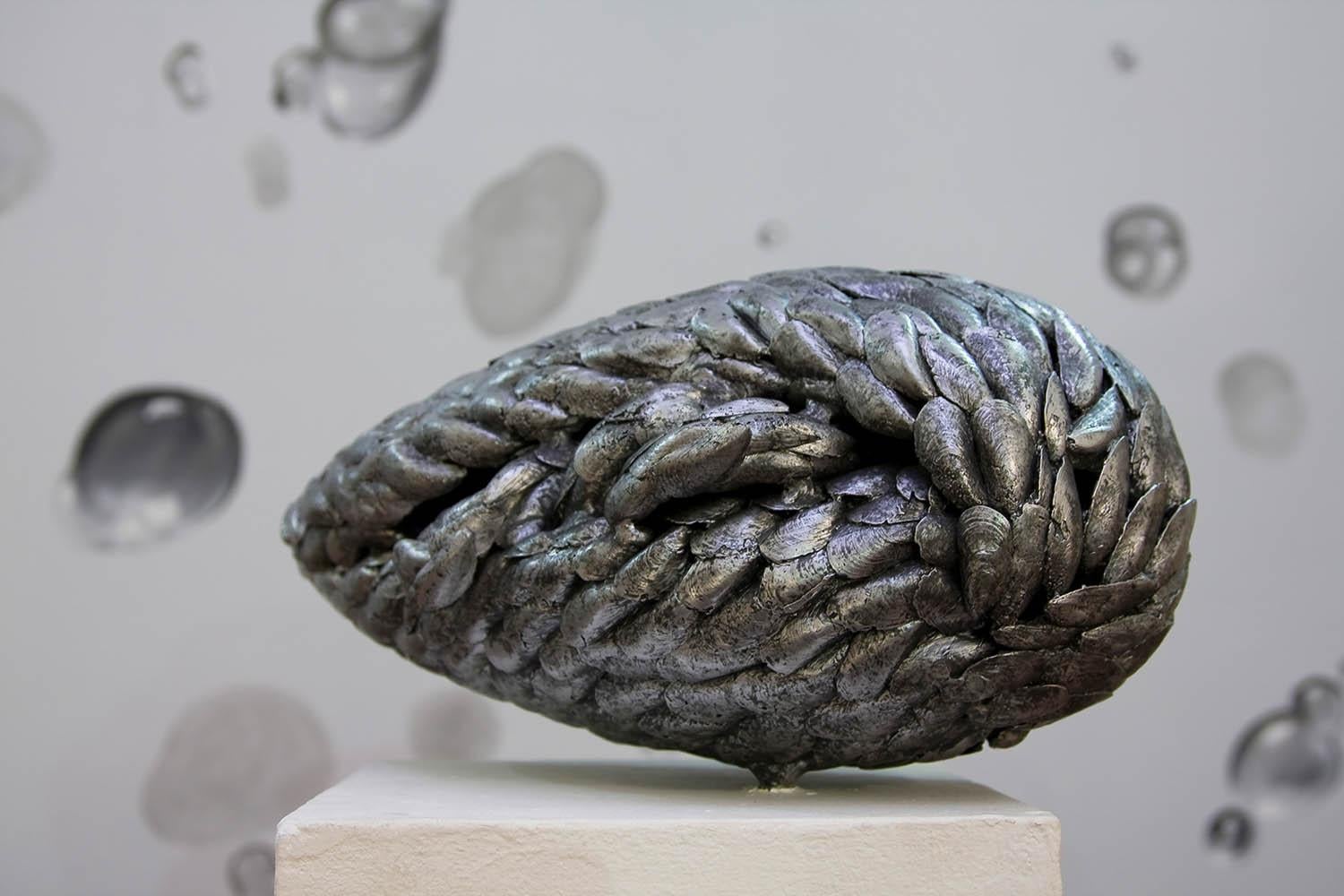 Mussel I by Ondřej Oliva - Unique aluminium sculpture, figurative, seafood For Sale 1