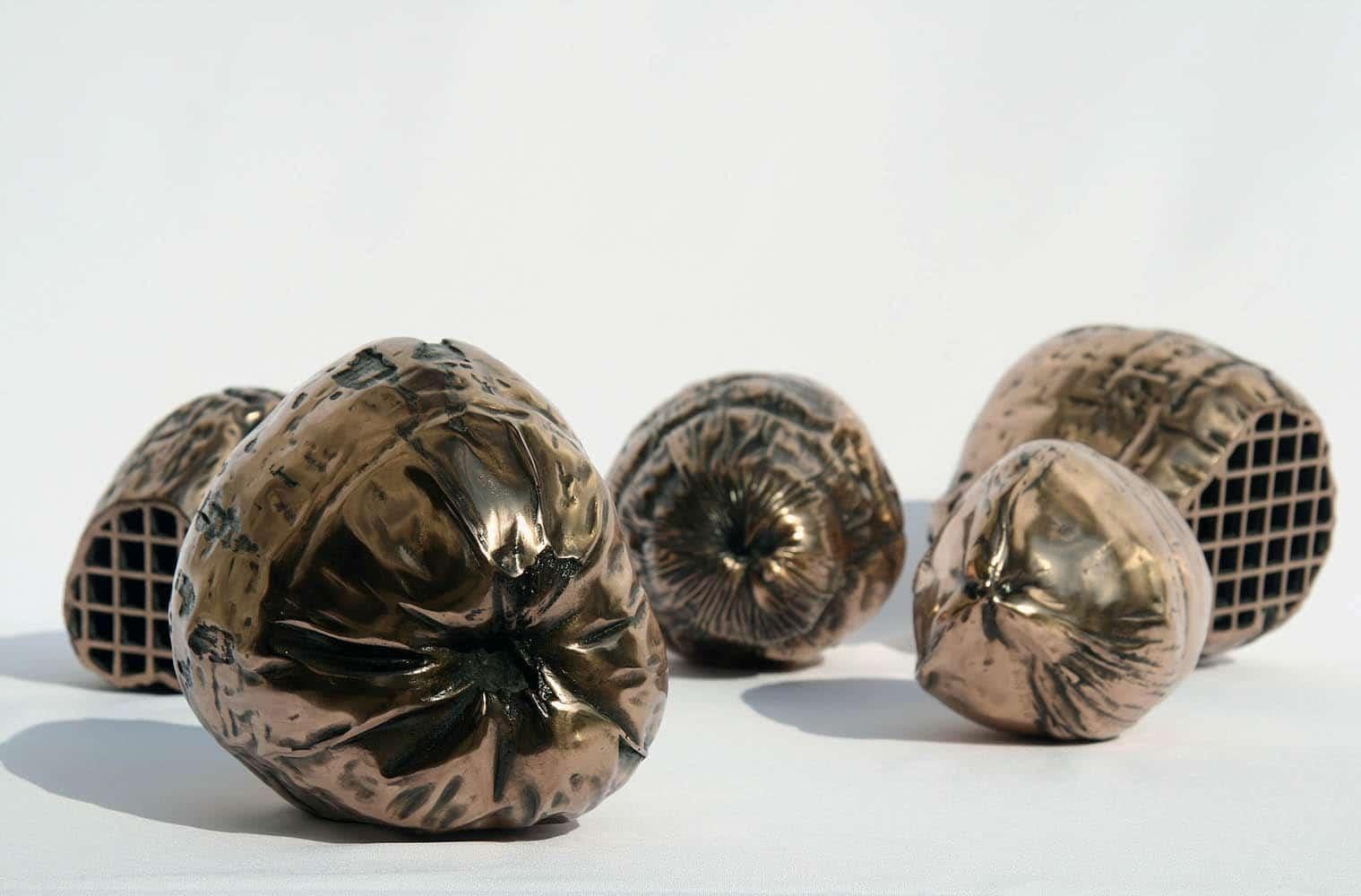 NUTS by Ondřej Oliva - Figurative bronze sculpture, fruits For Sale 1