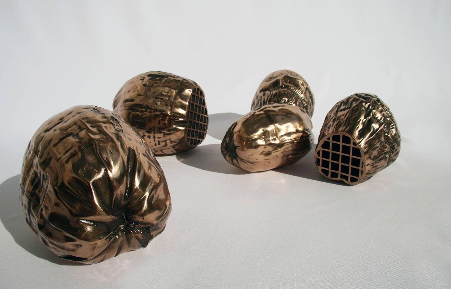 NUTS is a bronze sculpture by contemporary Czech sculptor Ondřej Oliva. The price applies for one sculpture, each measuring 15 × 22 × 15 cm (5.9 × 8.7 × 5.9 in). The set of five nuts is sold for 5040€. 
This artwork is from a limited edition of 6