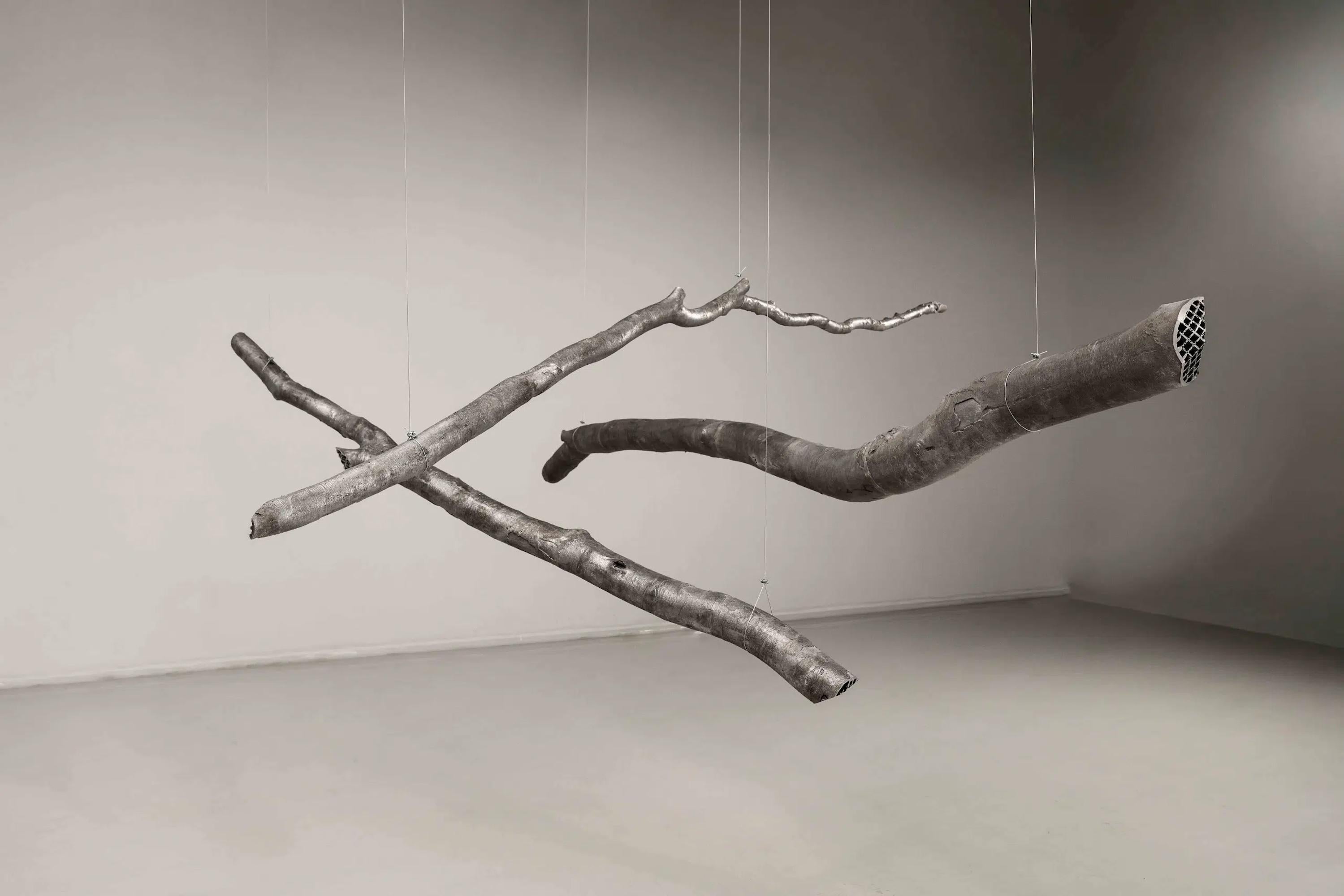 Printree is a sculptural installation by Czech artist Ondřej Oliva. The indicated dimensions refer to those of the installation. Dimensions are 200 × 400 × 400 cm (78.7 × 157.5 × 157.5 in). 
Dimensions of the single branches:
Branch 1: length 3.4 m