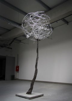 Tree in the Box by Ondřej Oliva - Large aluminium sculpture, unique work, silver