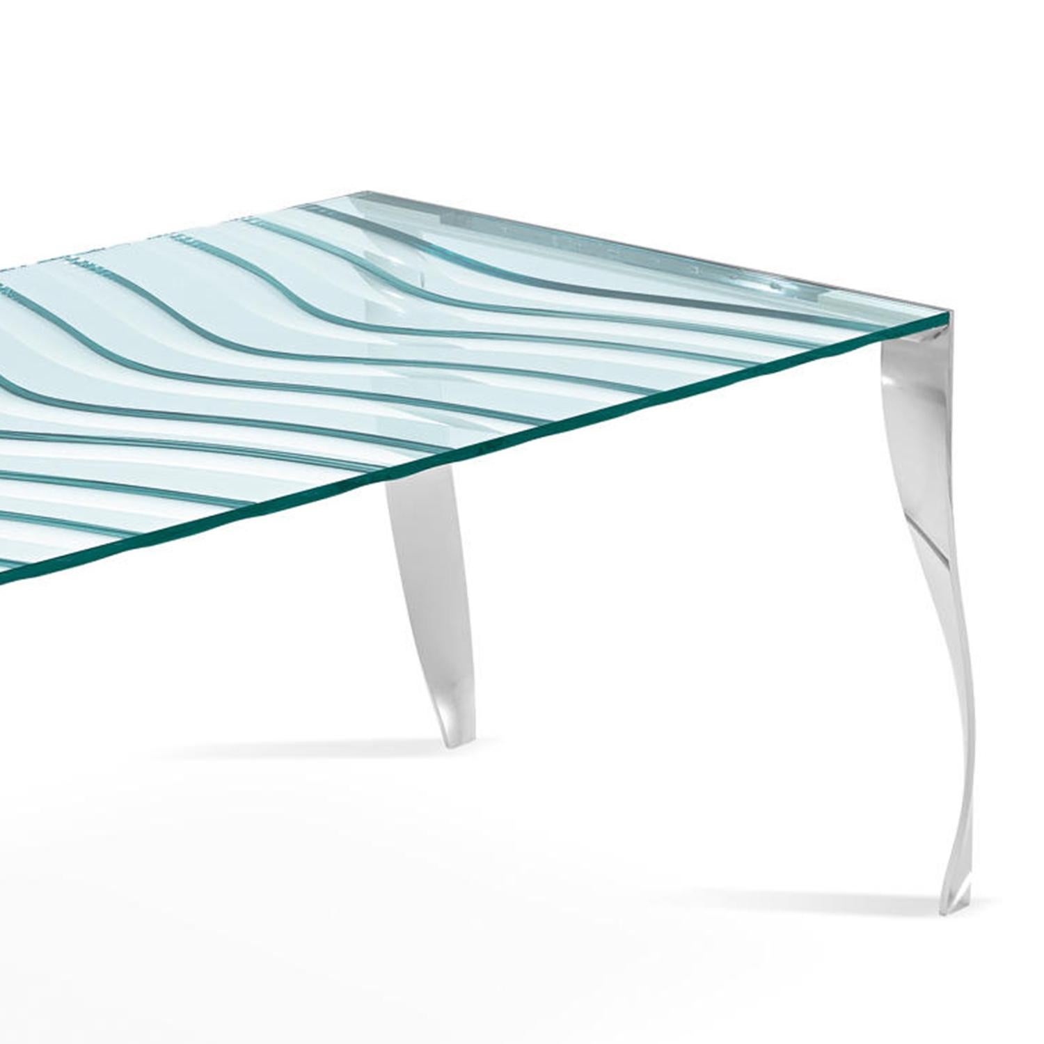 italien Table de salle à manger en verre ondulé en vente