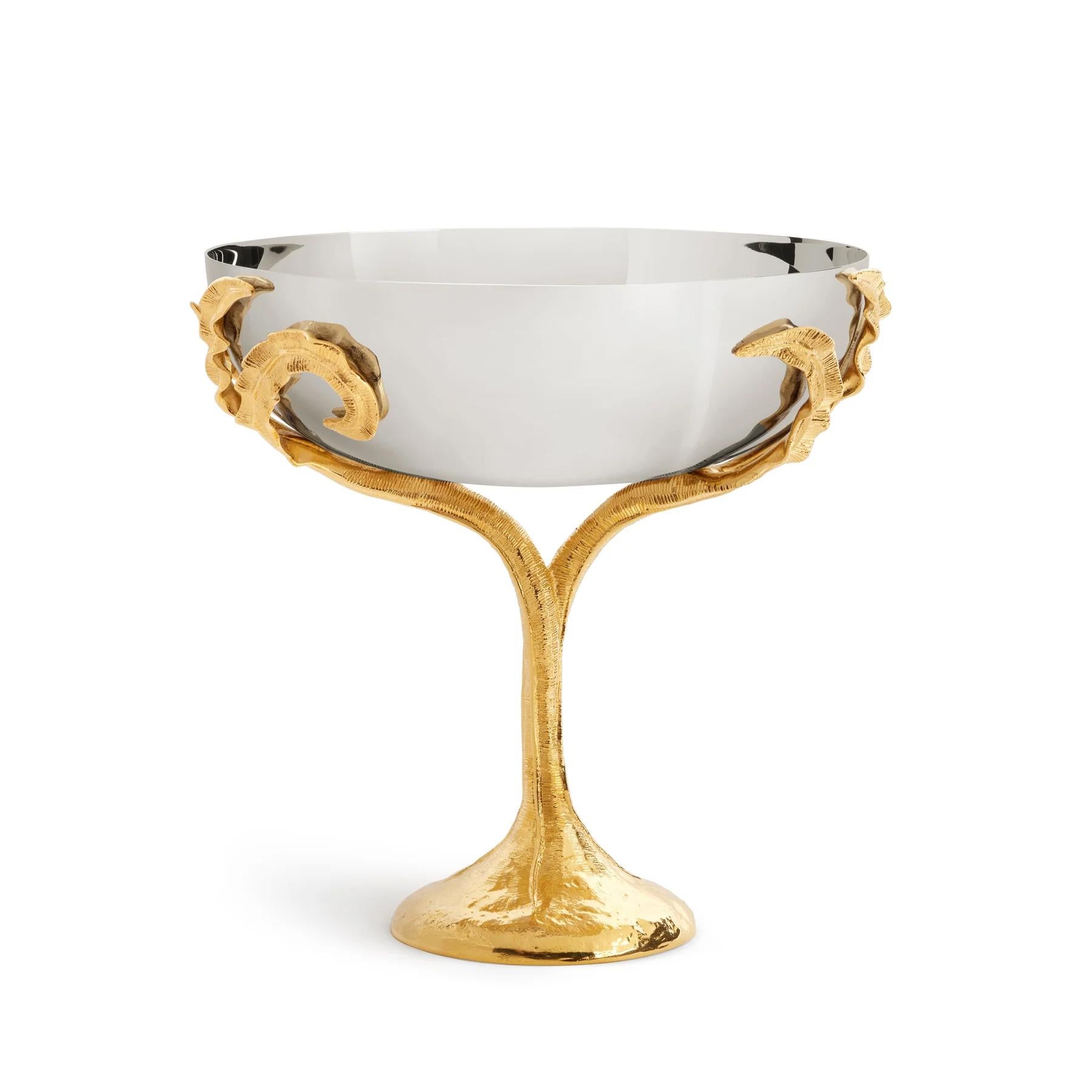 Ciotola su supporto Foglie Ondulate con struttura forgiata 
acciaio inossidabile. Dettagli placcati in oro 24k.
Disponibile su richiesta anche nella versione Brocca a foglie ondulate, 
o in Foglie Ondulate Champagne Cooler, o in Ondulate 
Foglie di