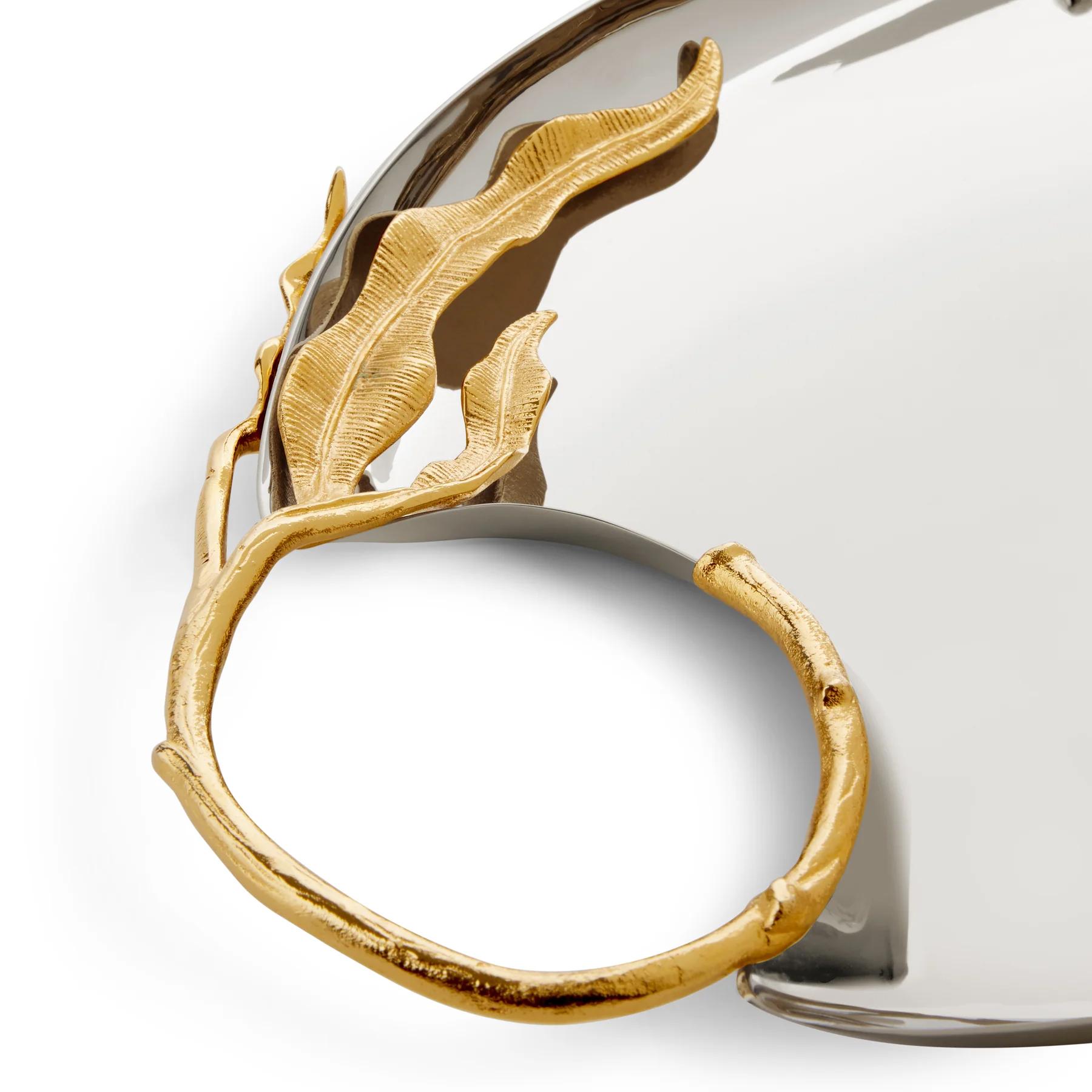 Gold Plate Ondulated Leaves Medium Tray For Sale