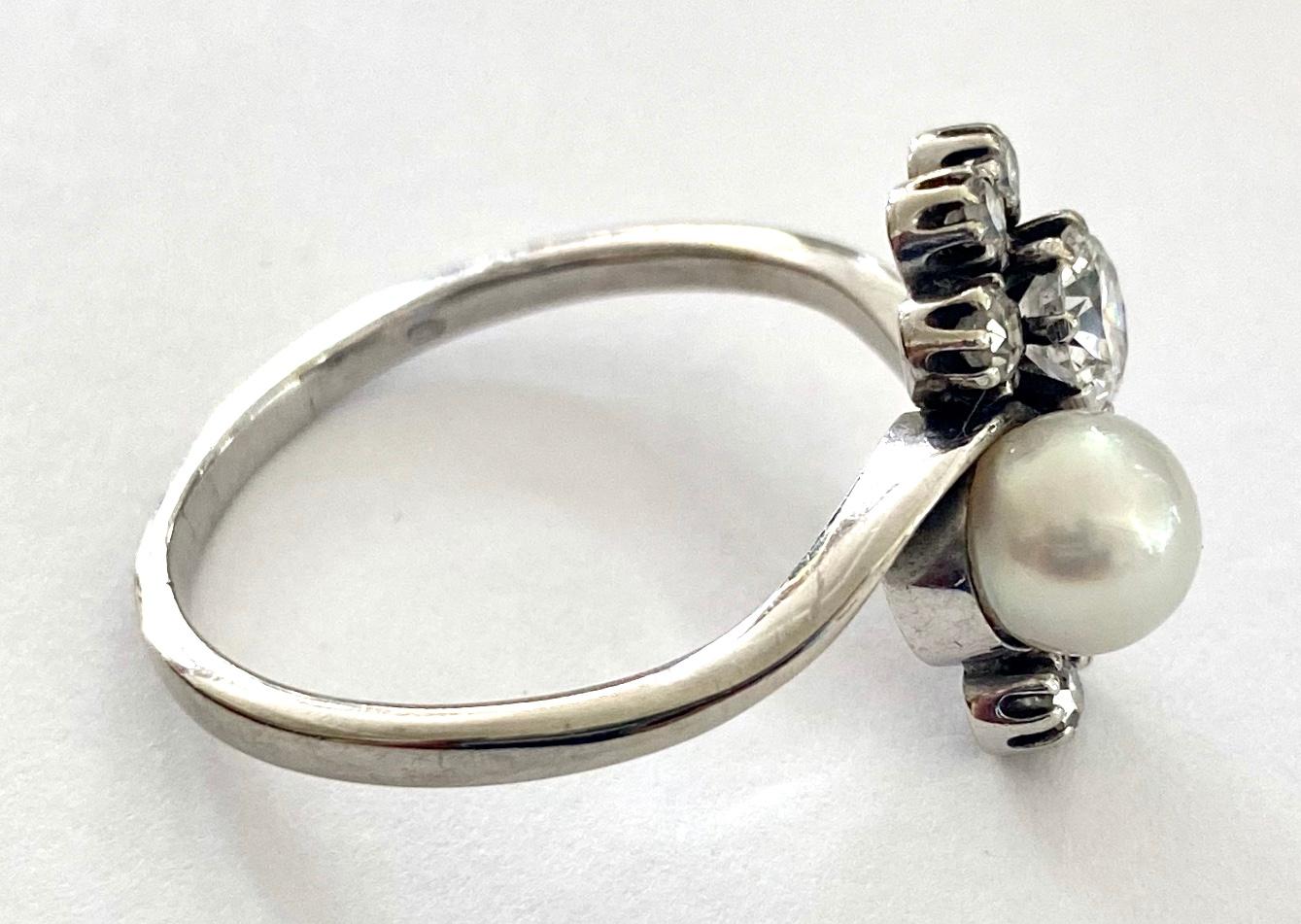 Brilliant Cut One '1' 14 Karat Gold Ring, Set with Diamonds and One '1' Cultured Pearl, 1940