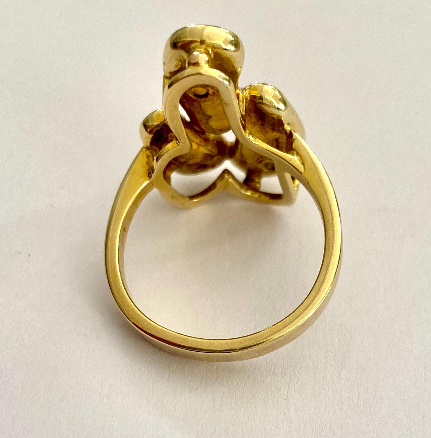 Modernist One '1' 14 Karat Yellow Gold Ring, 2 Diamonds and 1 Cultured Pearl, Germany 1960