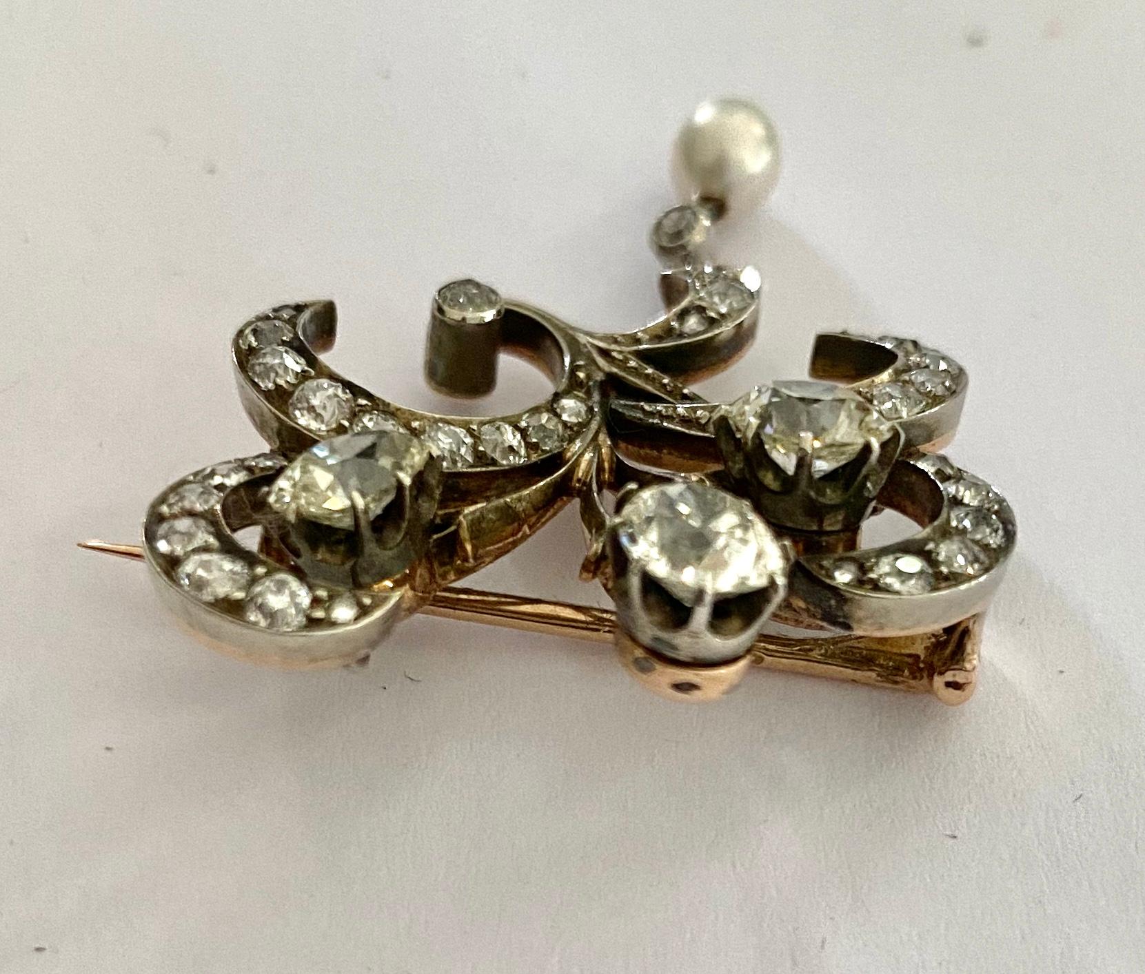 One '1' 14 Karat Yellow Gold, Silver Diamond Brooch, Signed Holland, 1925 In Good Condition In Heerlen, NL