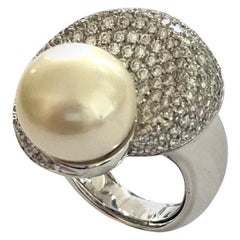 One '1' 18 Karat Gold Ring, Set with Cultered South See Pearl and 218 Diamonds