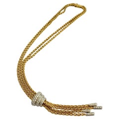 One '1' 18 Karat, White and Yellow Gold Y Necklace Made by Brasolin Milan, Italy