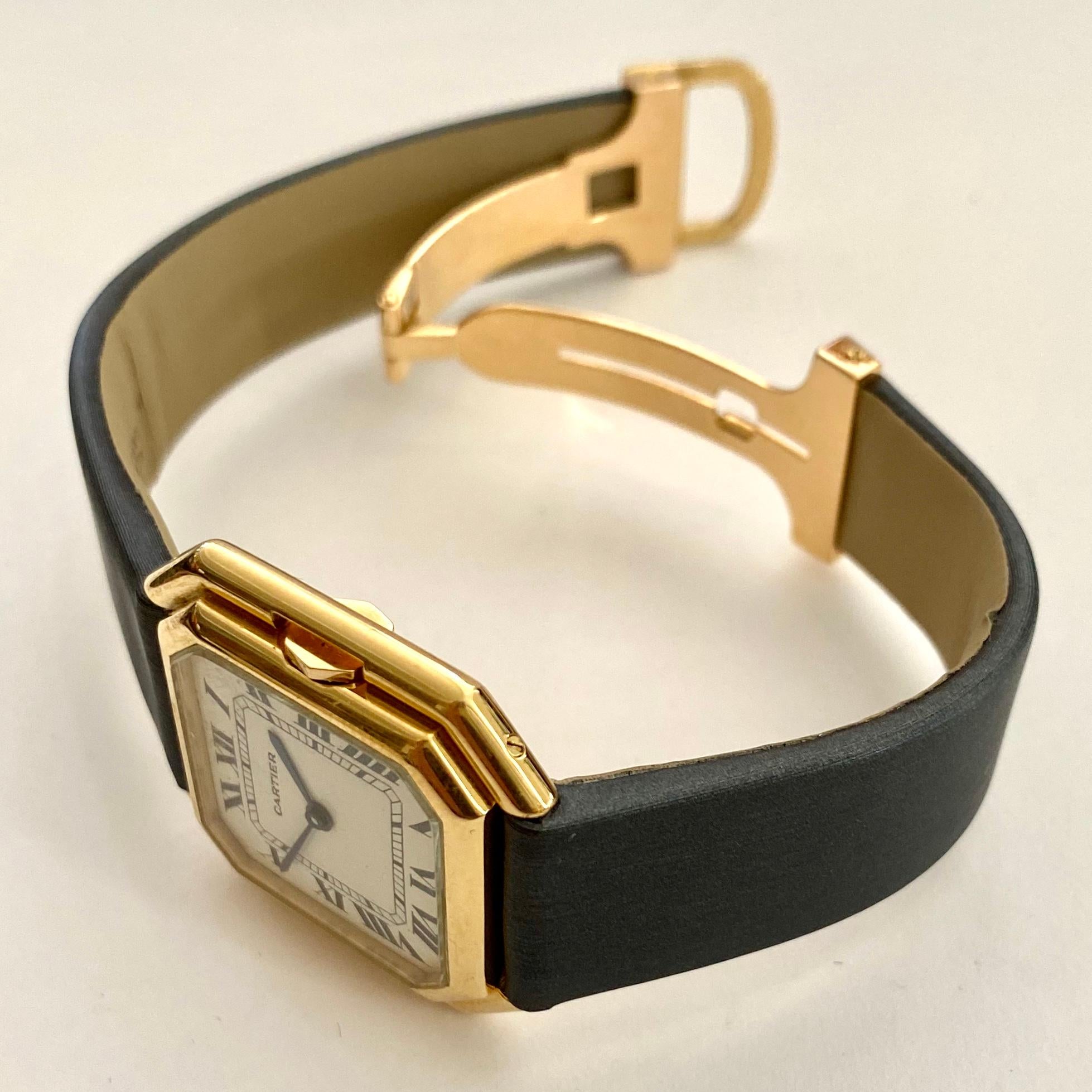 Art Deco One '1' 18 Karat Yellow Gold Cartier Wristwatch Model Cienture Automatic, 1975