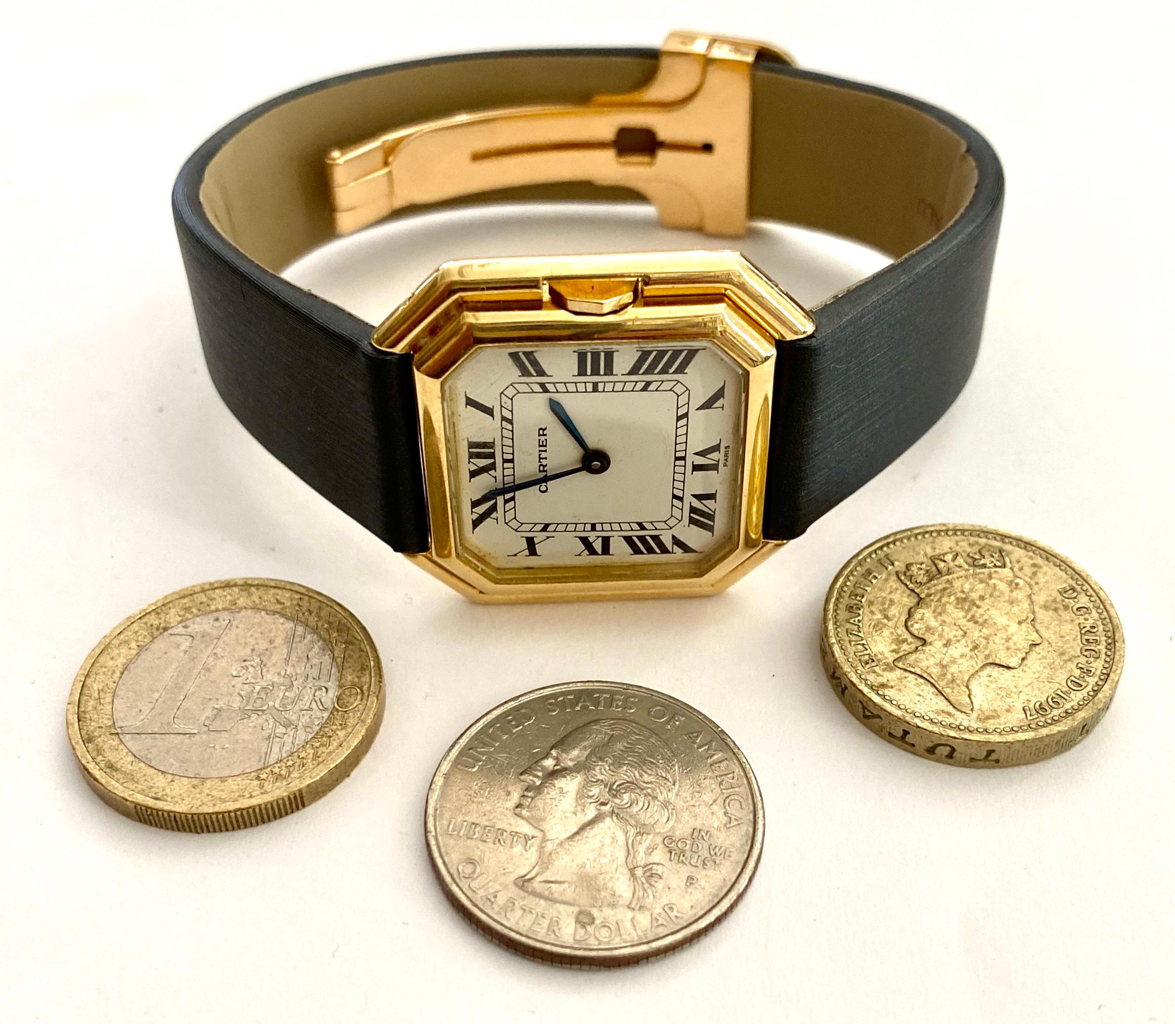 One '1' 18 Karat Yellow Gold Cartier Wristwatch Model Cienture Automatic, 1975 4