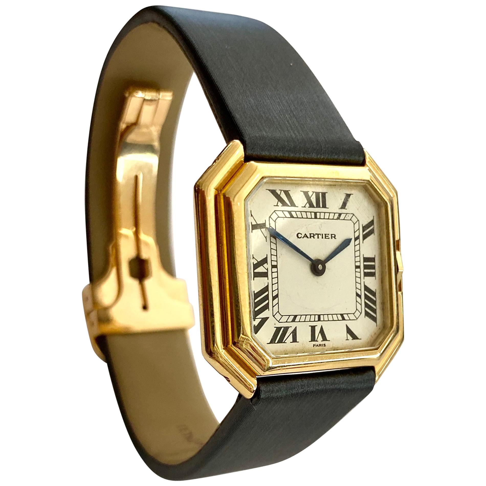 One '1' 18 Karat Yellow Gold Cartier Wristwatch Model Cienture Automatic, 1975