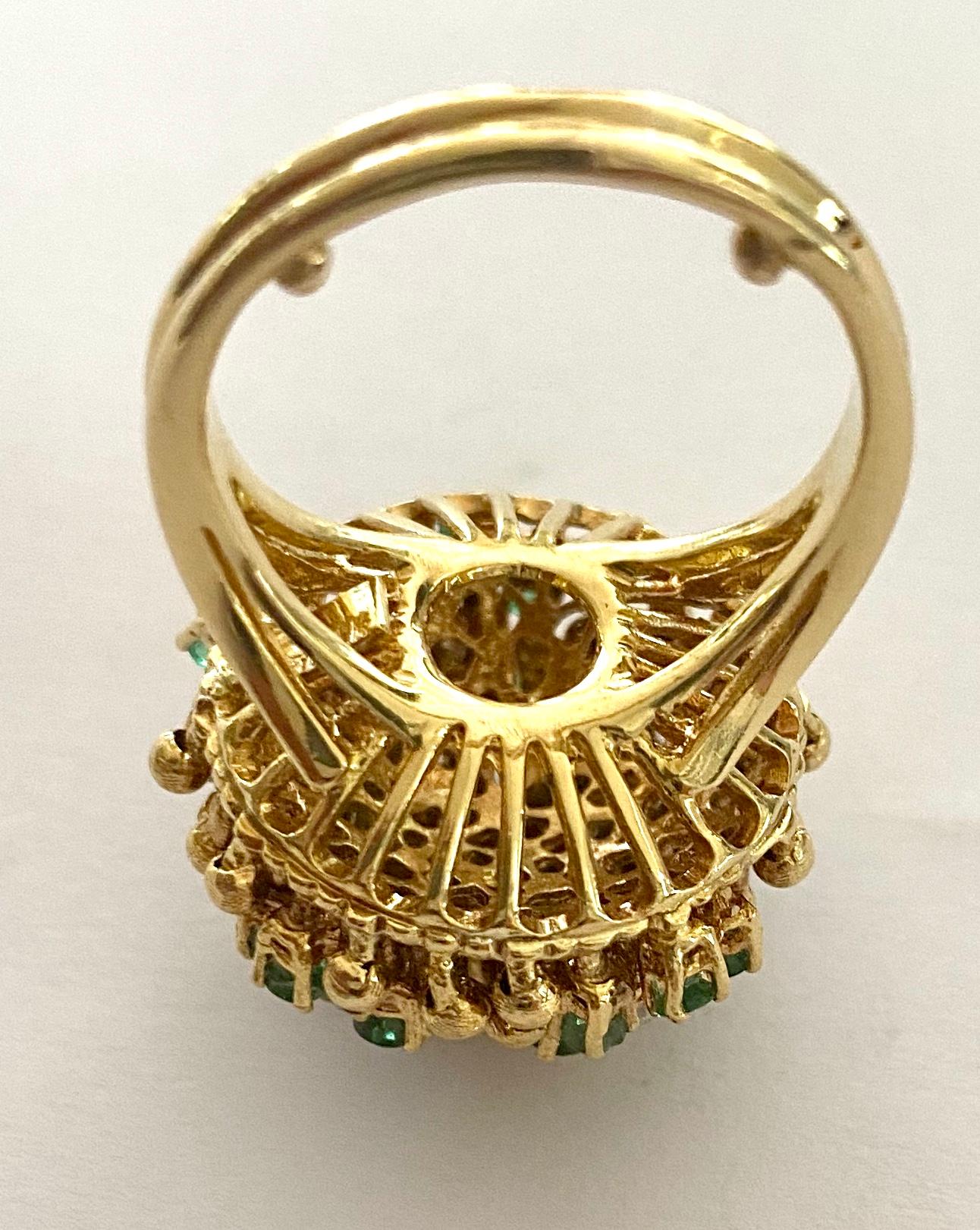 Women's One '1' 18 Karat Gold Cocktail Ring Set with Diamonds and Emeralds, Italy, 1960