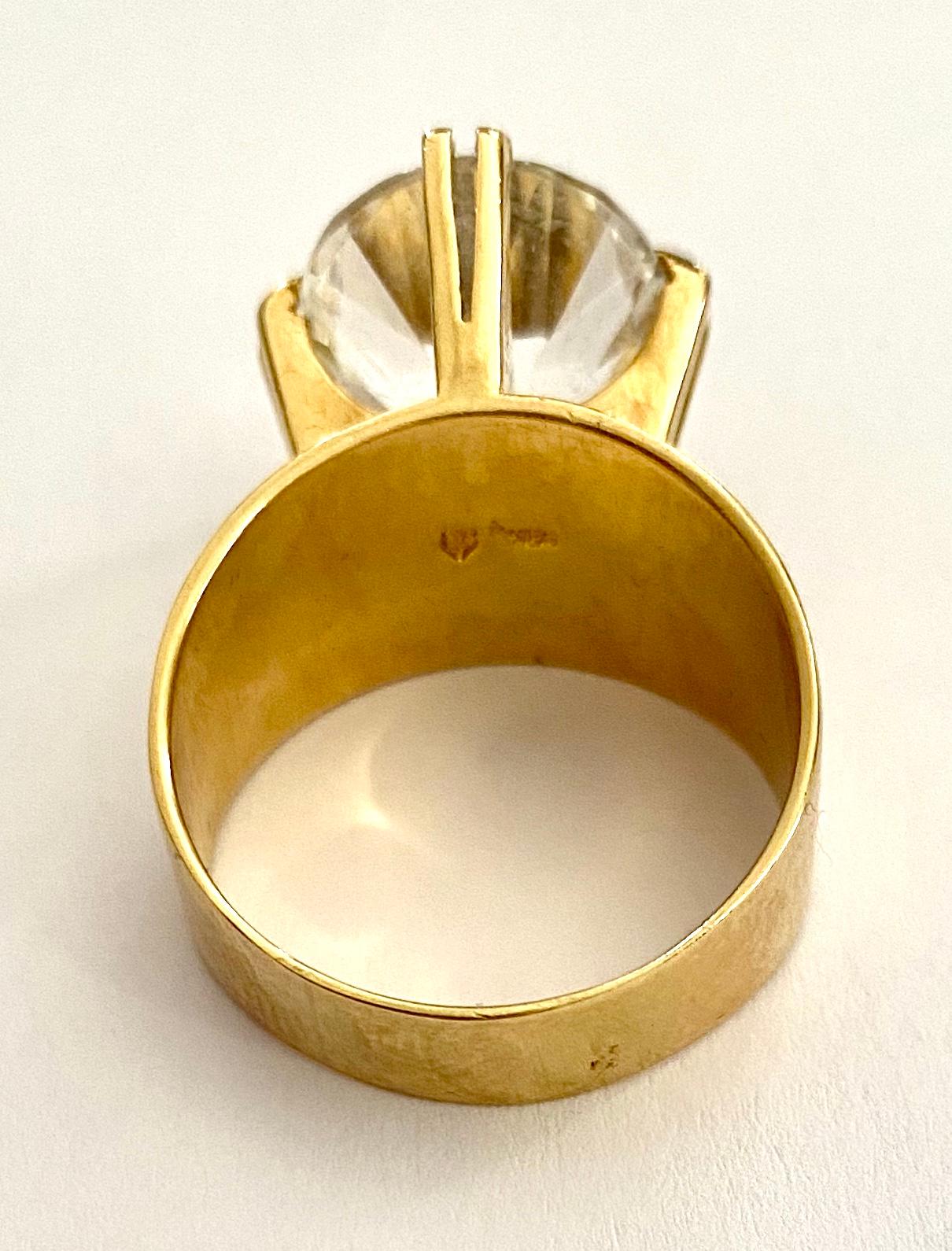 Women's or Men's One '1' 18 Karat Yellow Gold Ring Set with One Rock Crystal, Germany, 1970