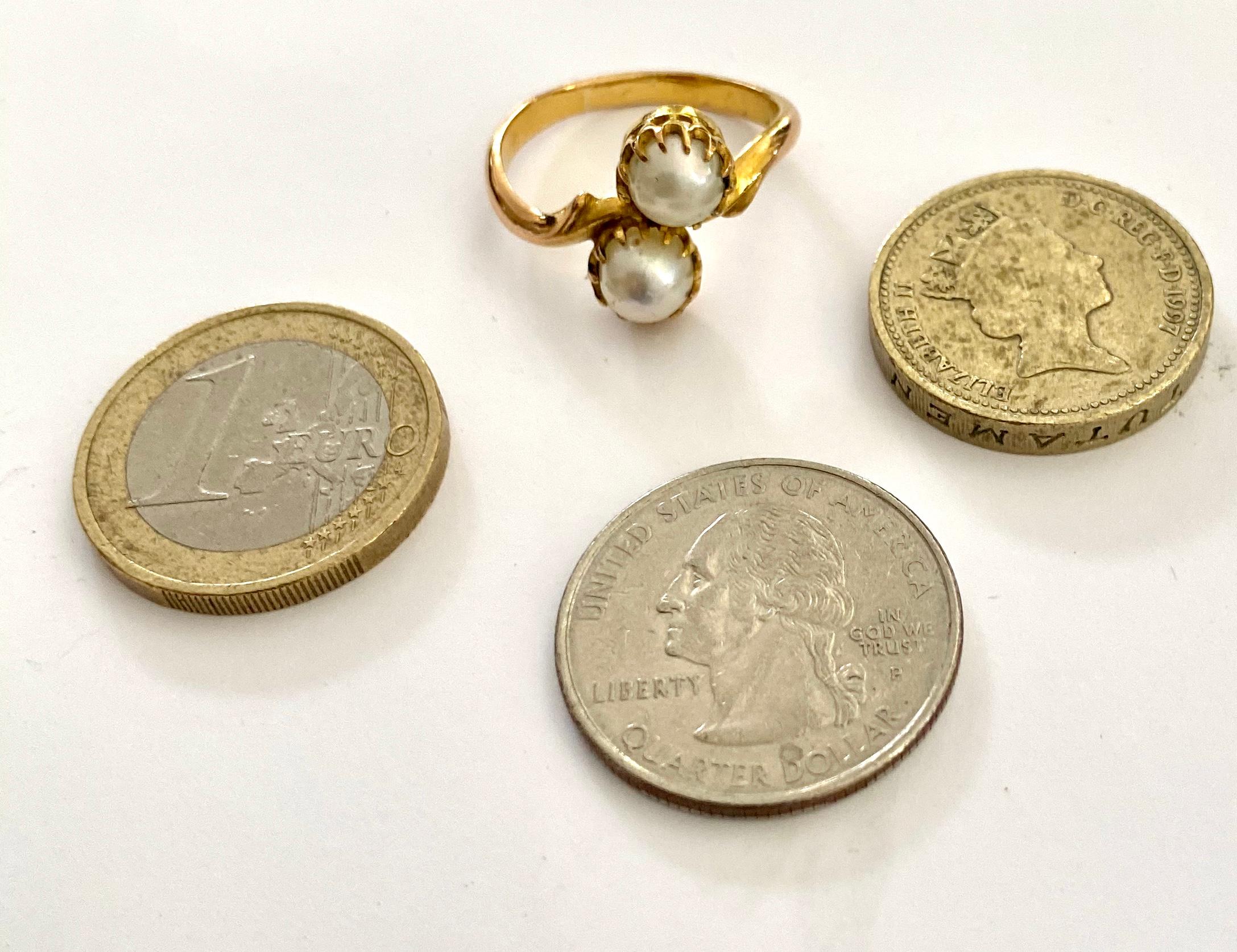 One '1' 20 Karat Yellow Gold Natural Pearl Ring, Dutch Indie's, 1925 In Good Condition For Sale In Heerlen, NL